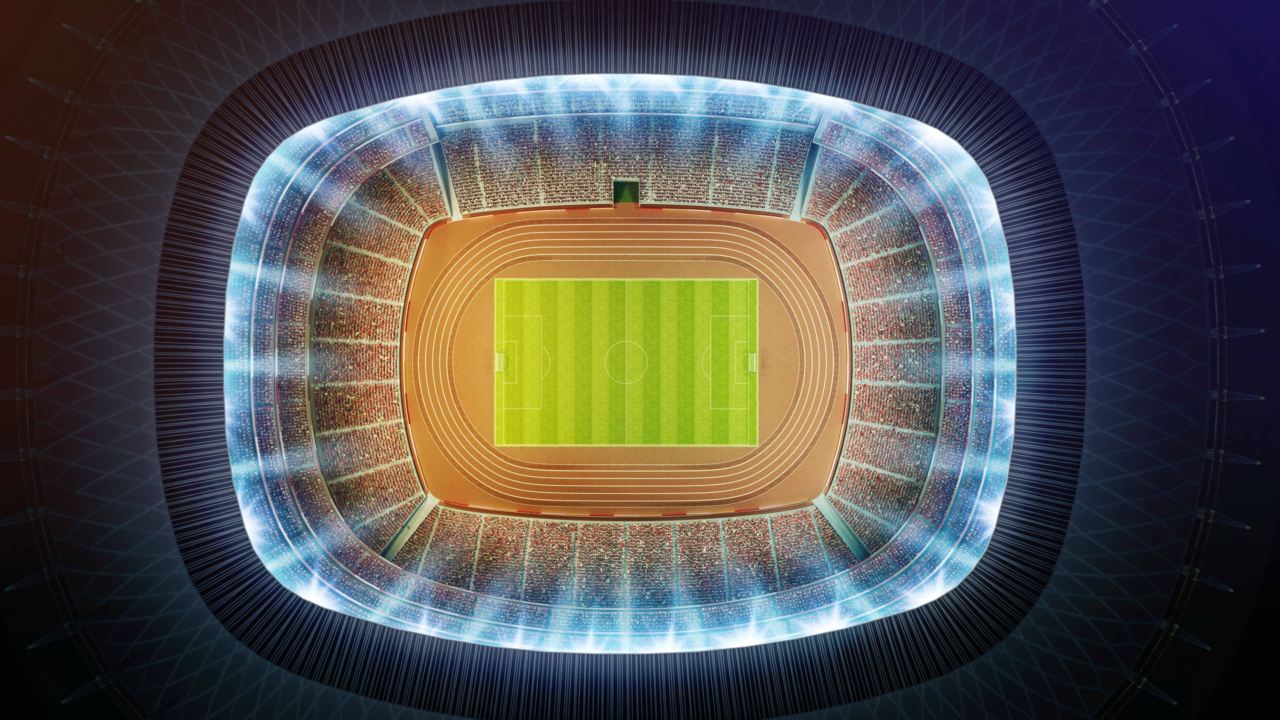 2560x1440, soccer field, glowing stadium, 2K Desktop Wallpaper