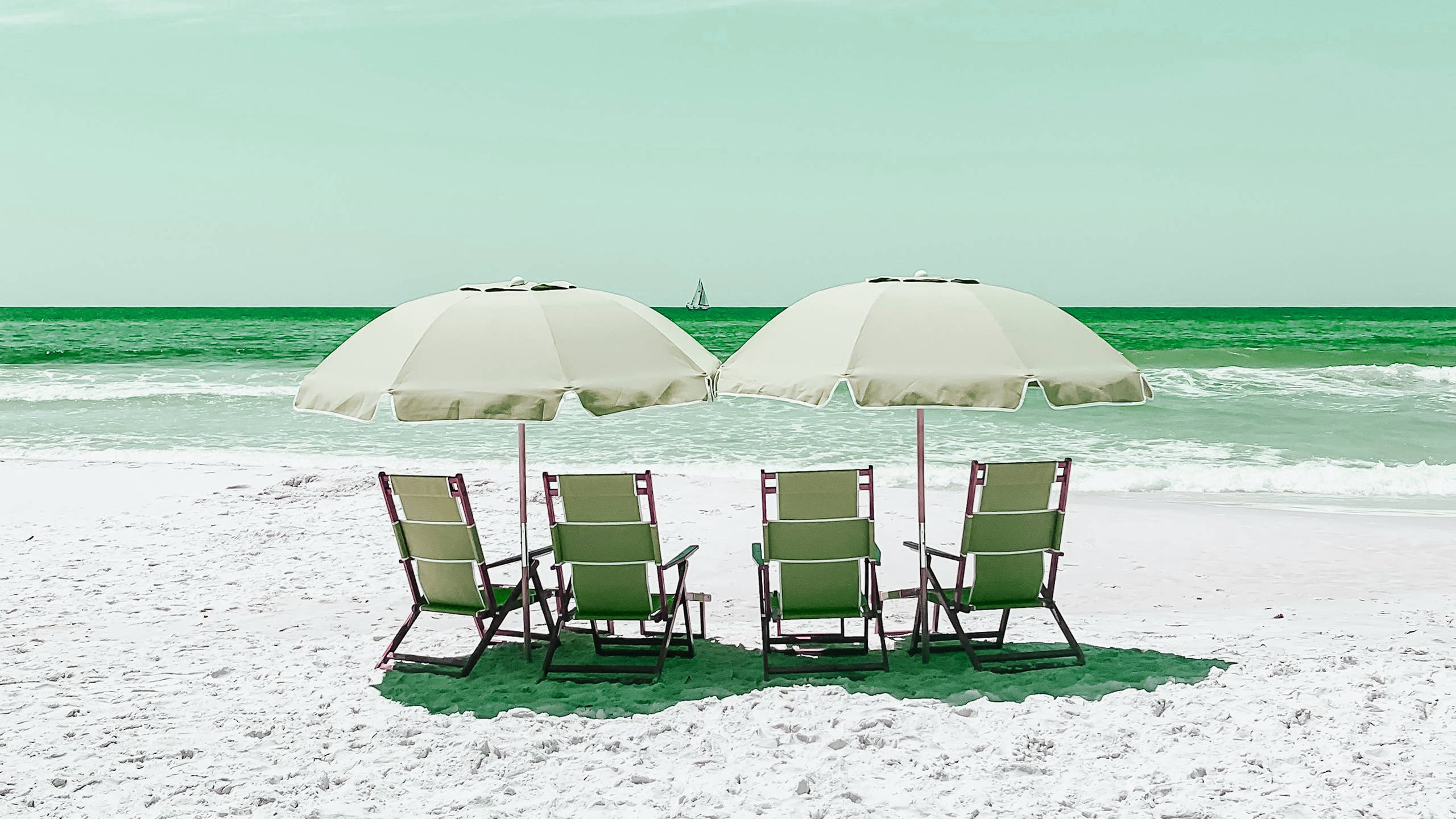 2560x1440 summer, beach chairs, umbrellas, 2K Desktop Wallpaper