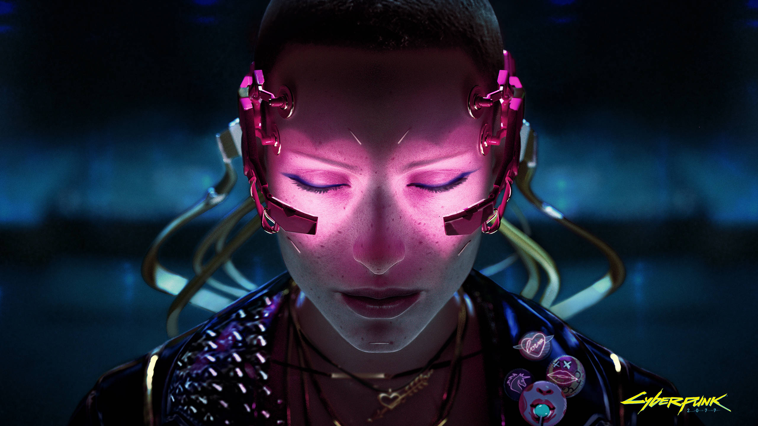 cyberpunk, 2560x1440, glowing pink cybernetic implants, 2K Desktop Wallpaper