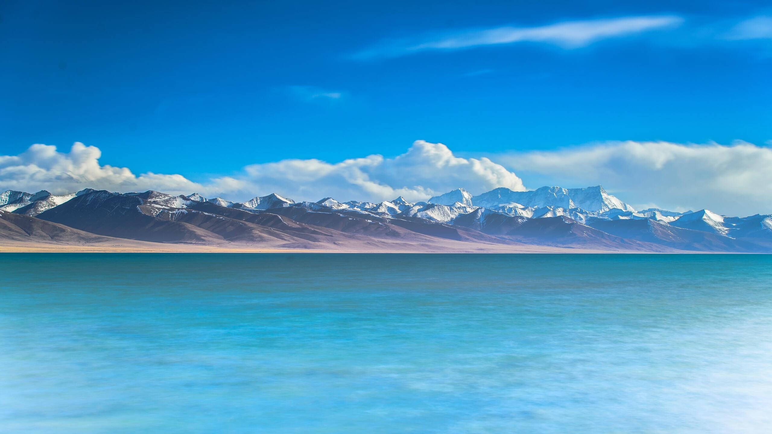 2560 x 1440, mountain range, sea, 2K Desktop Wallpaper