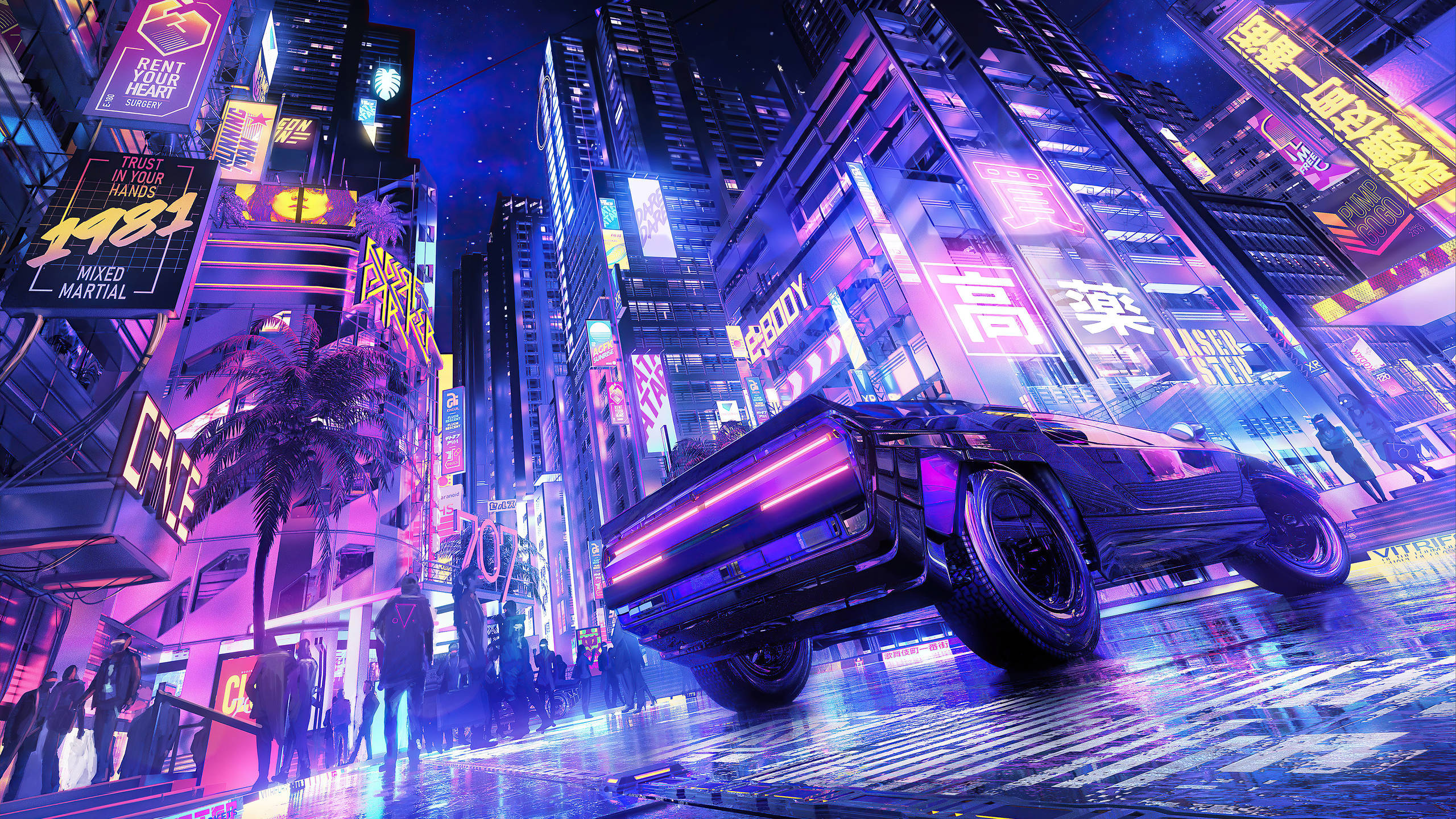 cyberpunk, 2560x1440, neon-drenched, 2K Desktop Wallpaper