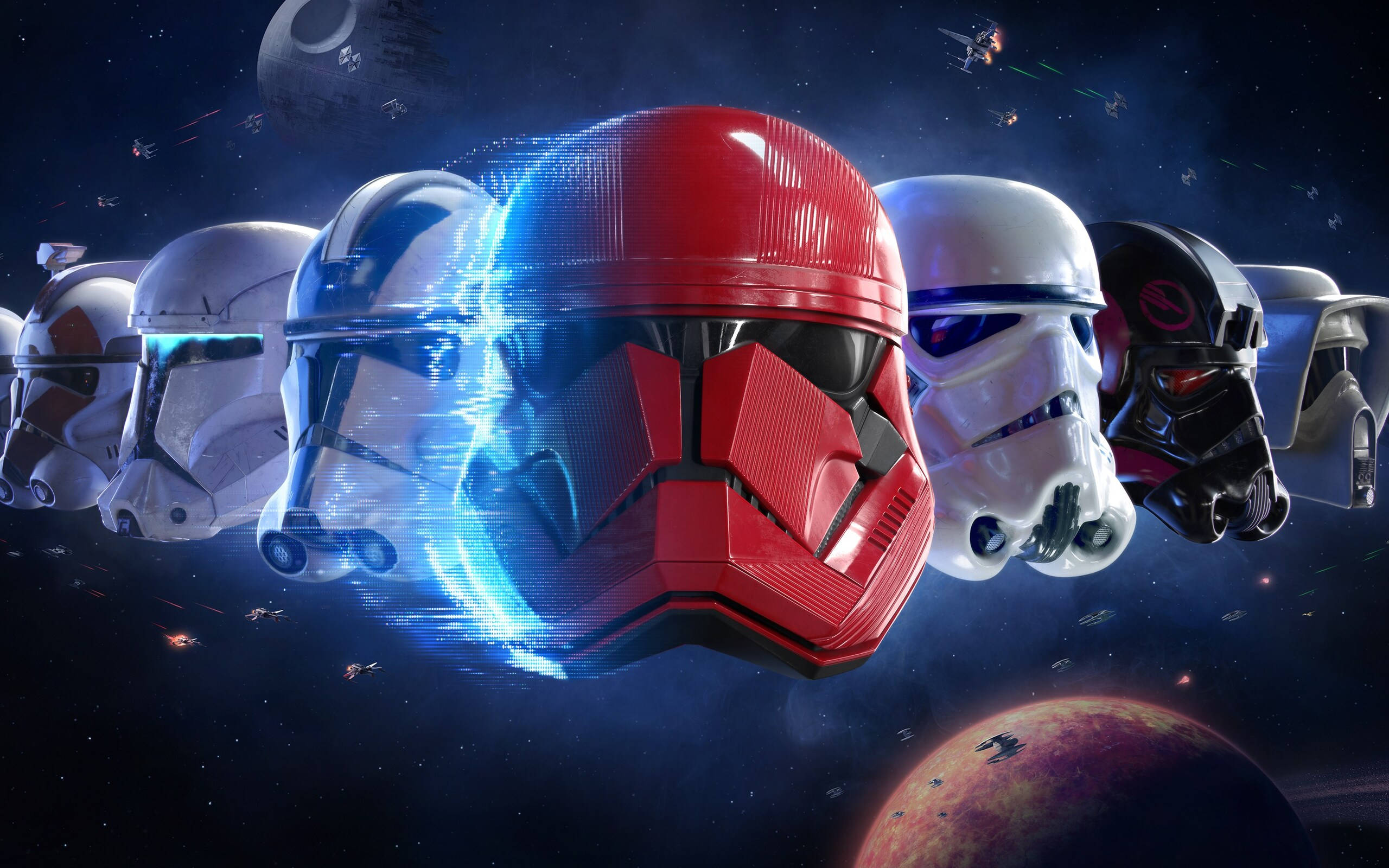 Star Wars, stormtrooper helmets, space, 2K Desktop Wallpaper