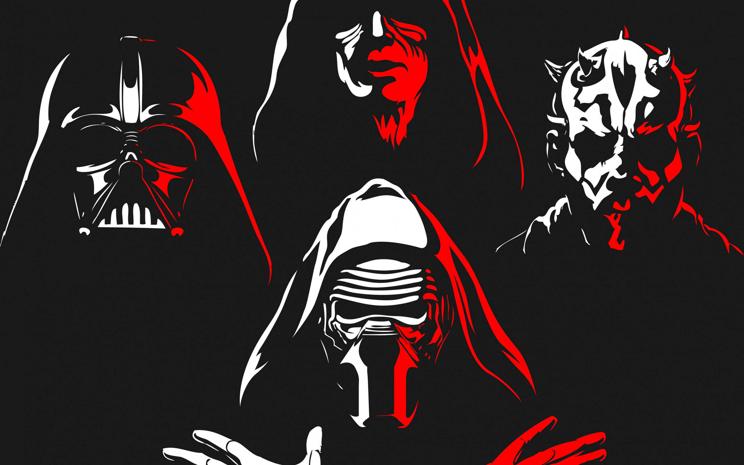 Star Wars, dark side characters, black white and red, 2K Desktop Wallpaper