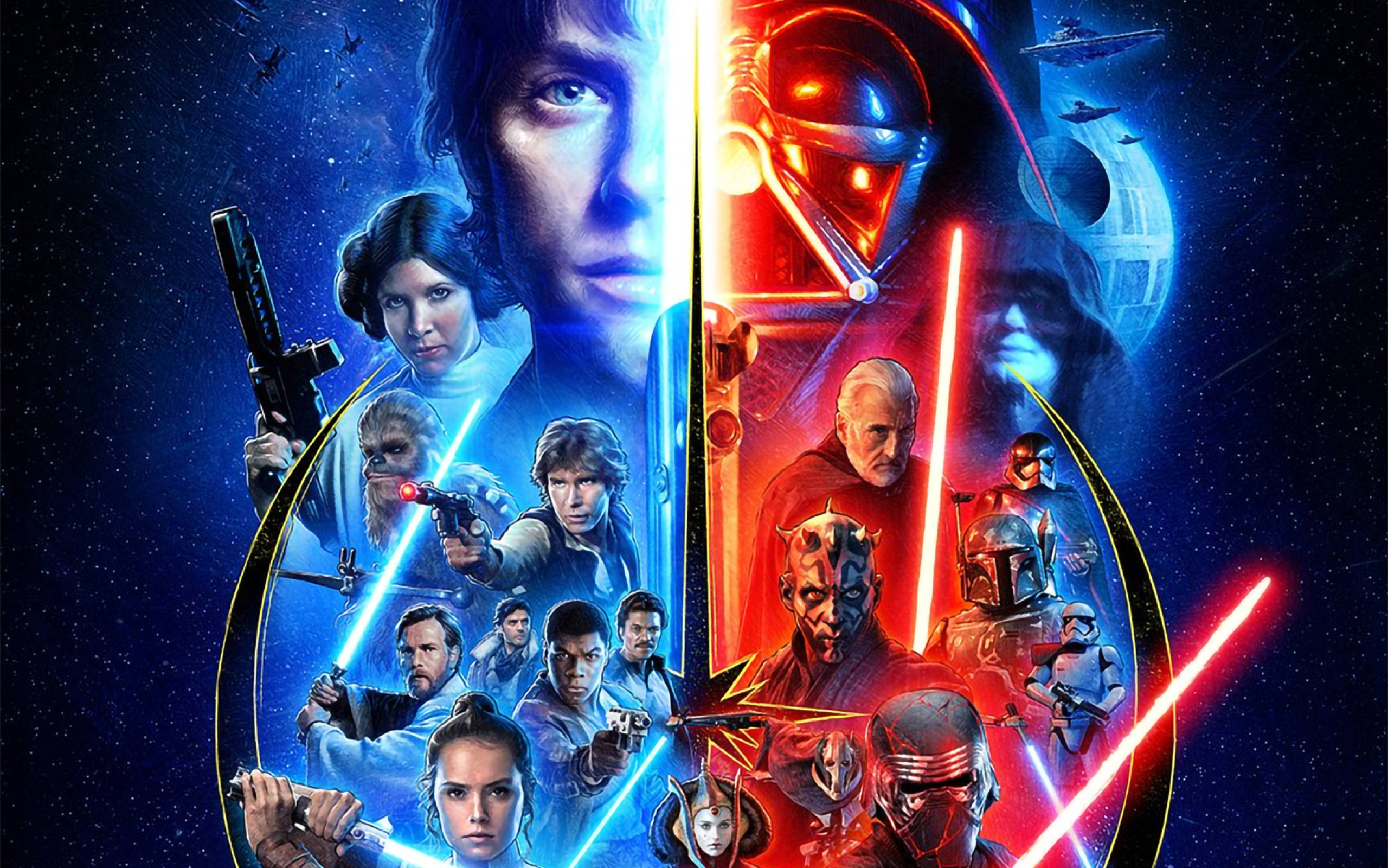 Star Wars, blue lightsabers, red lightsabers, 2K Desktop Wallpaper