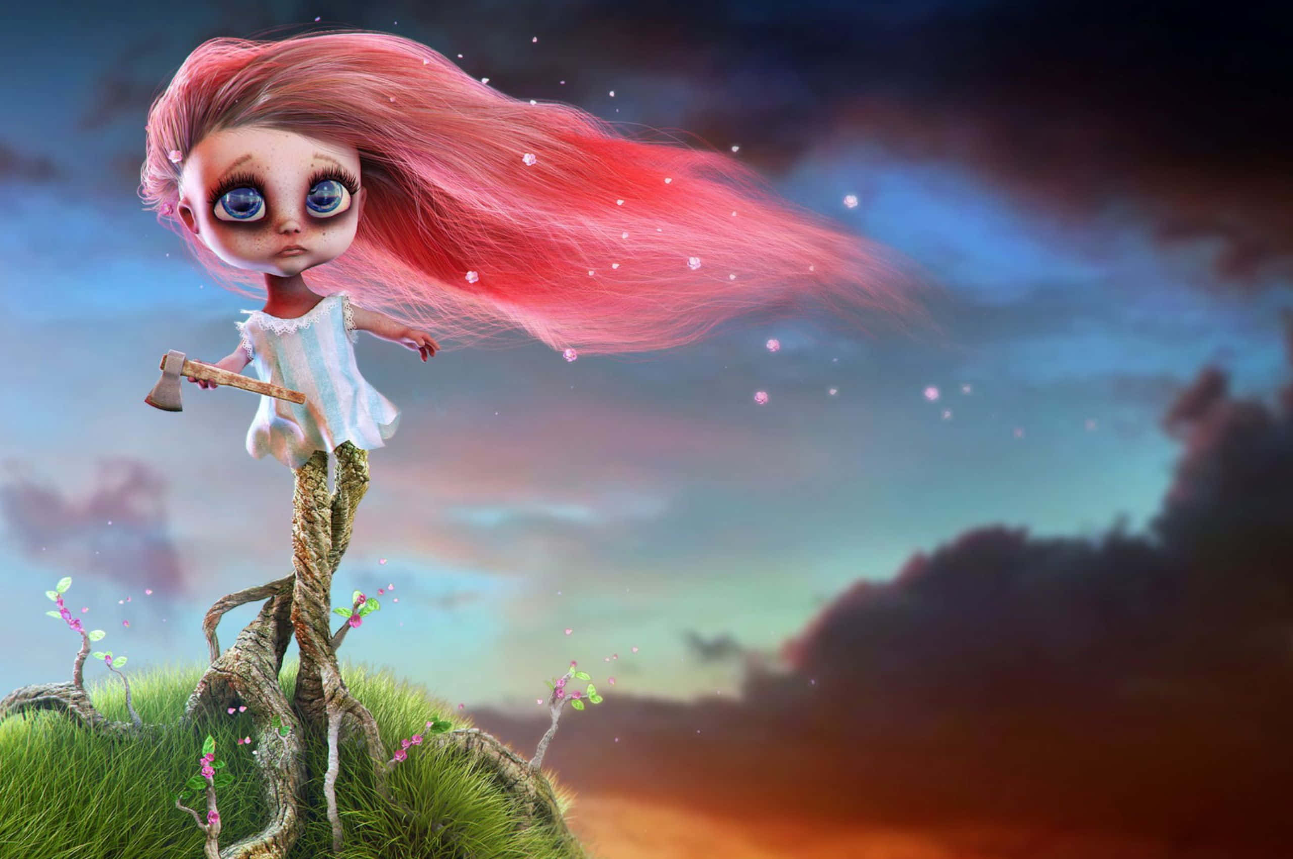 2560x1700, pink hair, oversized blue eyes, 2K Desktop Wallpaper