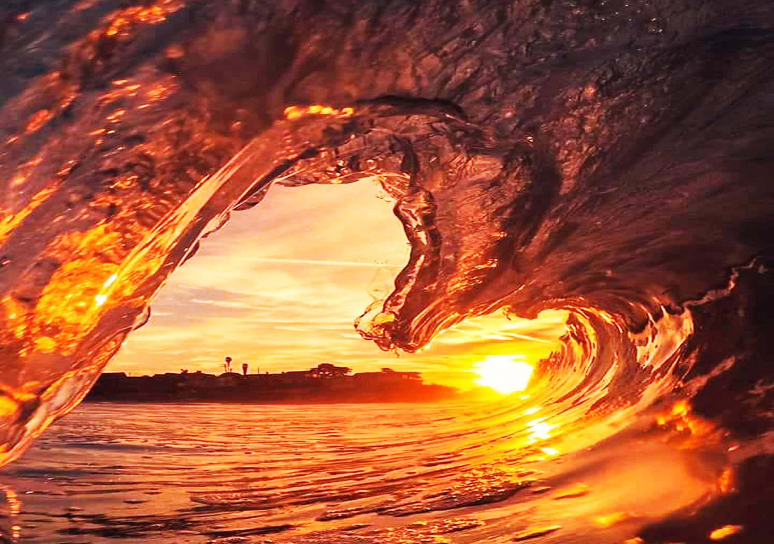2560x1800, fiery orange wave, glowing sunset, 2K Desktop Wallpaper
