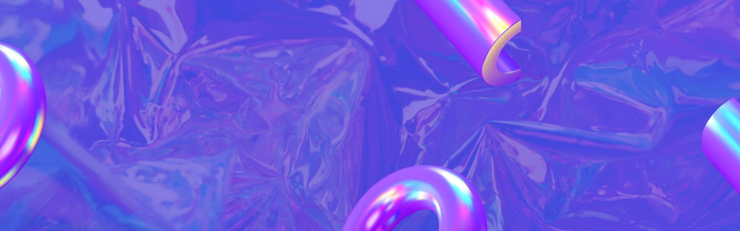 2560x800, metallic tubes, holographic purple foil, 2K Desktop Wallpaper