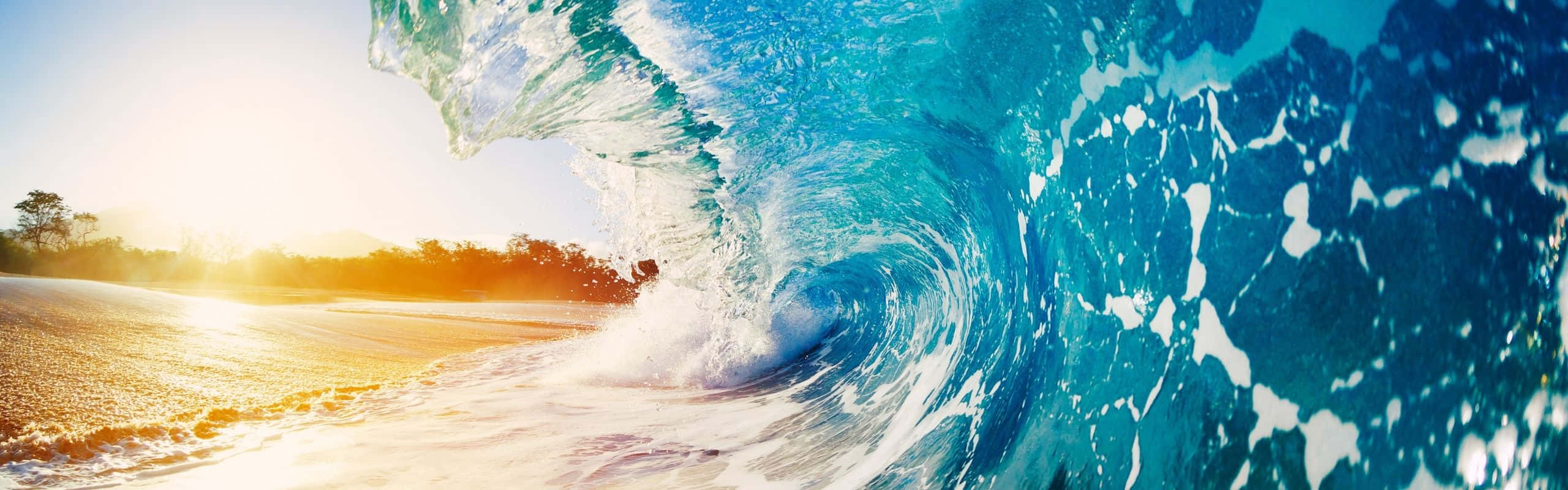 2560x800, turquoise wave, sunlit beach, 2K Desktop Wallpaper