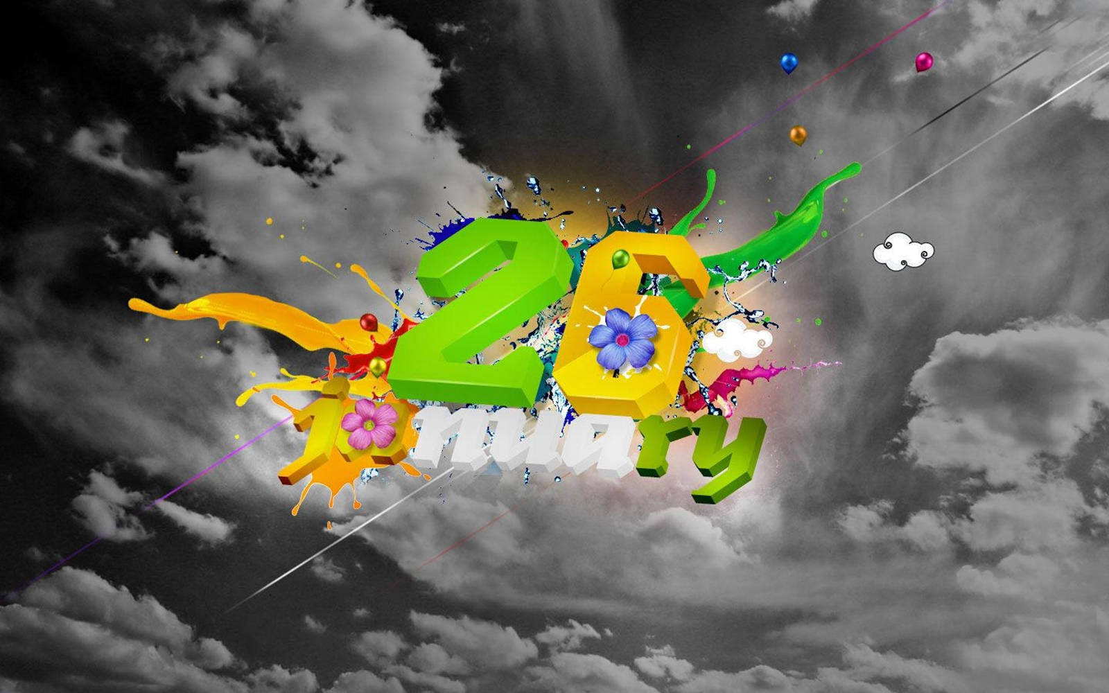 26 January, 3D text, colorful paint splatters, HD Desktop Wallpaper
