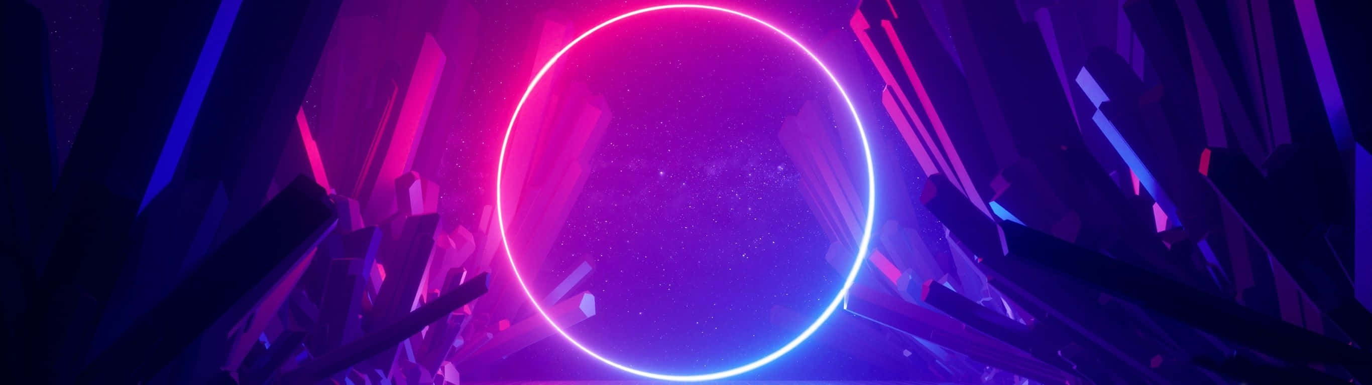 neon circle, starry void, jagged crystalline structures, 2K Desktop Wallpaper