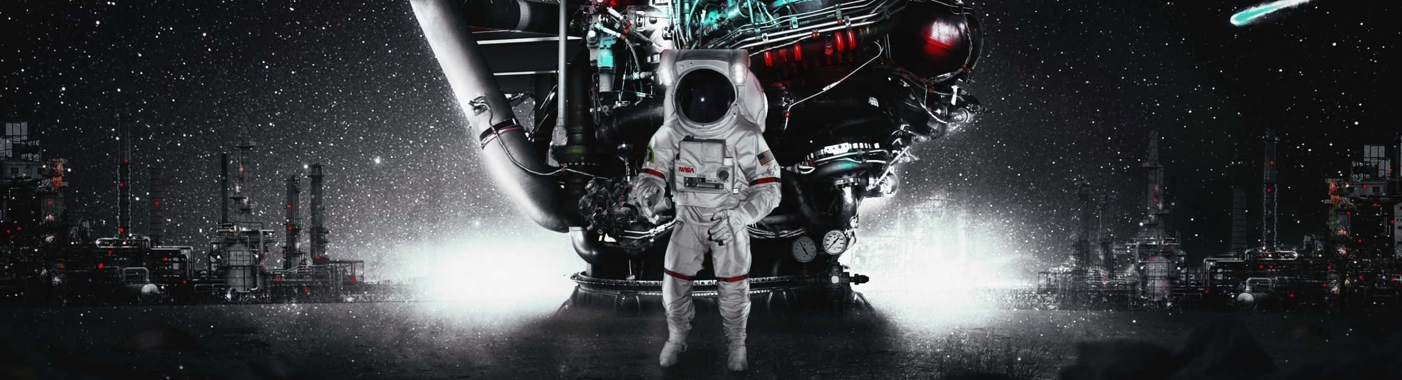 2732 X 768, astronaut, massive spaceship, 2K Desktop Wallpaper