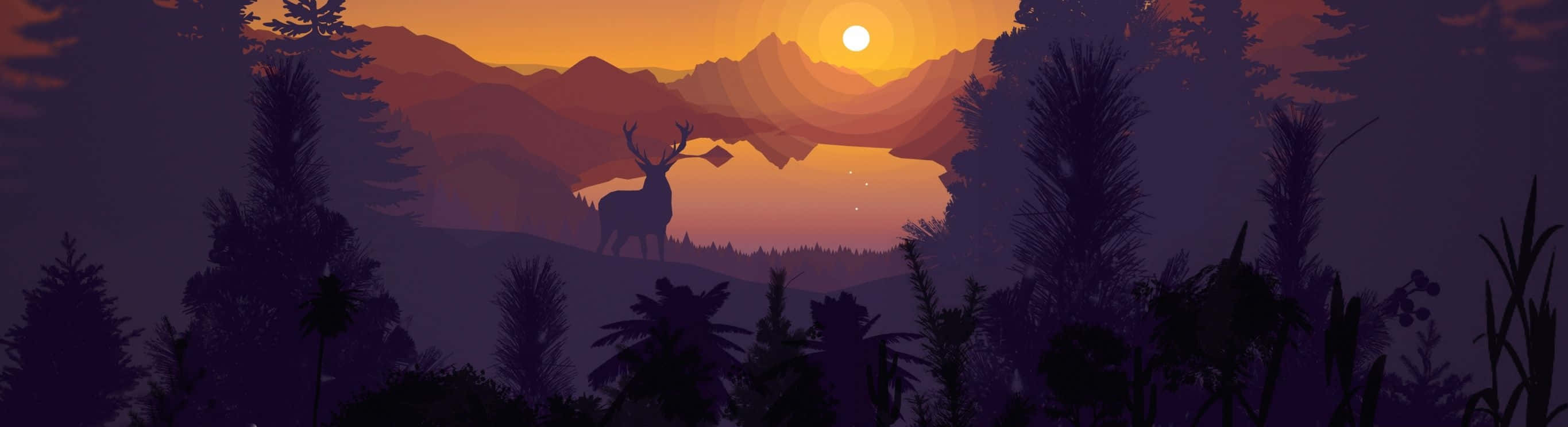 sunset, deer, mountains, 2K Desktop Wallpaper