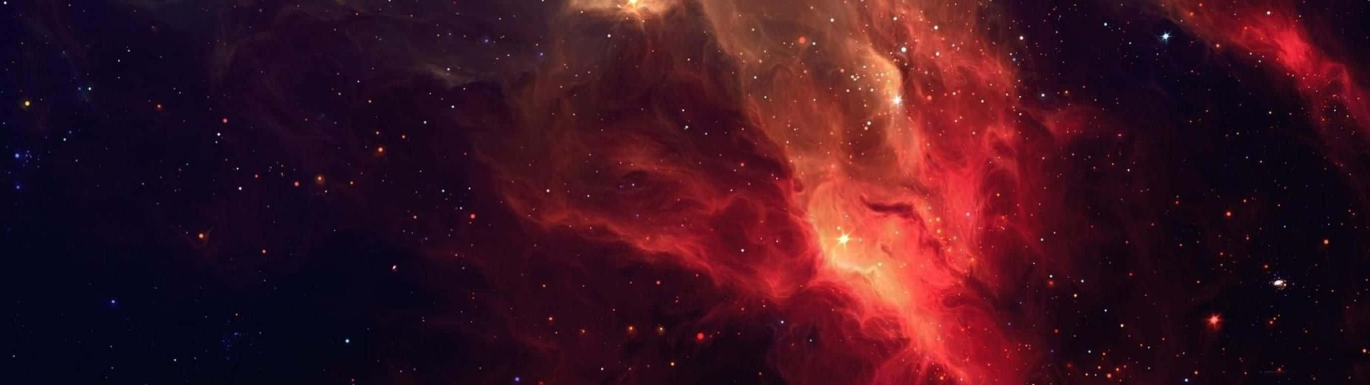 2732 X 768, Red Galaxy, cosmic clouds, 2K Desktop Wallpaper