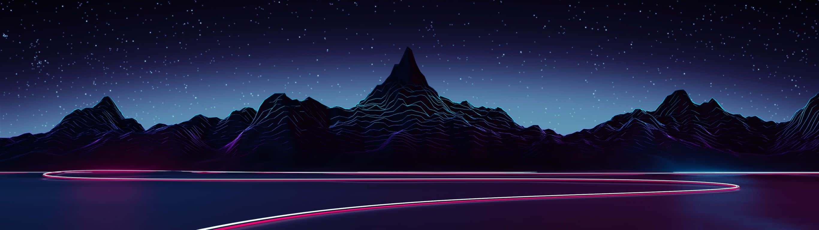 2732 x 768, Neon pink, blue glowing lines, 2K Desktop Wallpaper