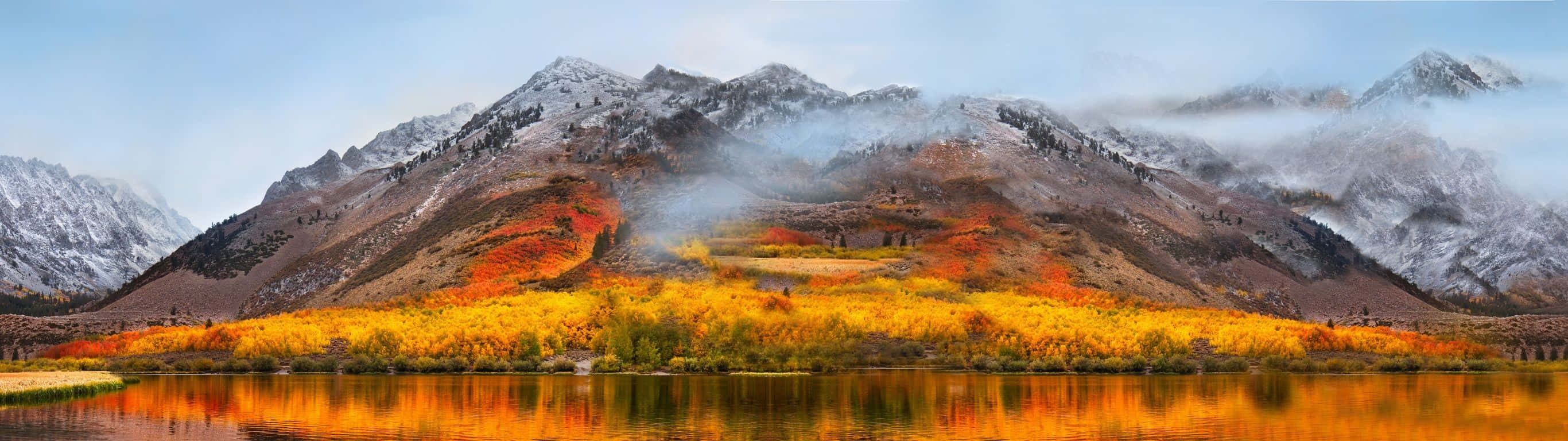 2732 x 768, snow-capped mountains, autumn forest, 2K Desktop Wallpaper