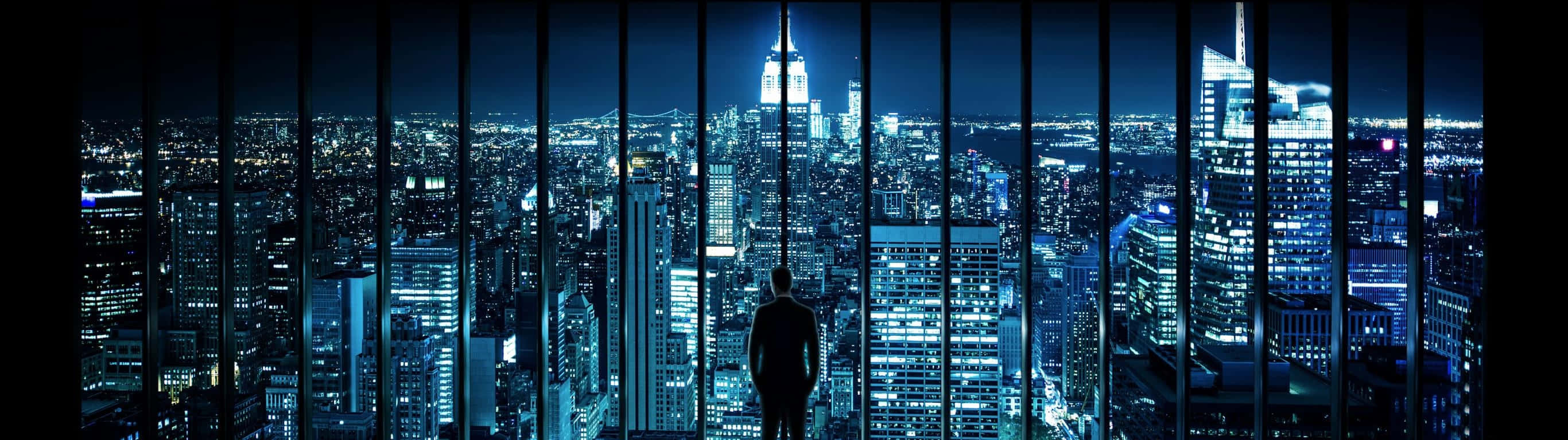 2732 X 768, neon-lit cityscape, night, 2K Desktop Wallpaper