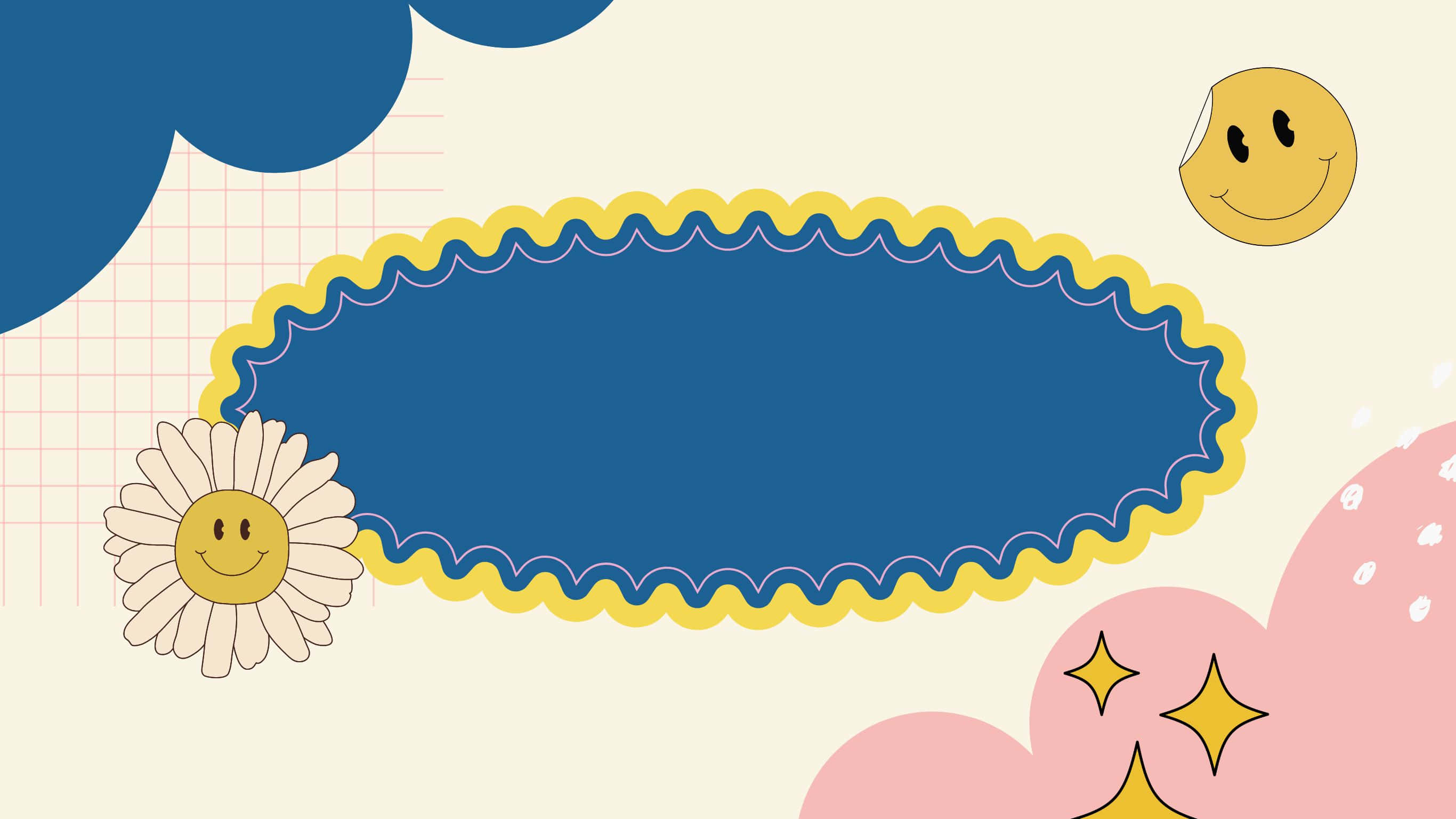 2732x1536, blue scalloped border, pastel grid background, 2K Desktop Wallpaper