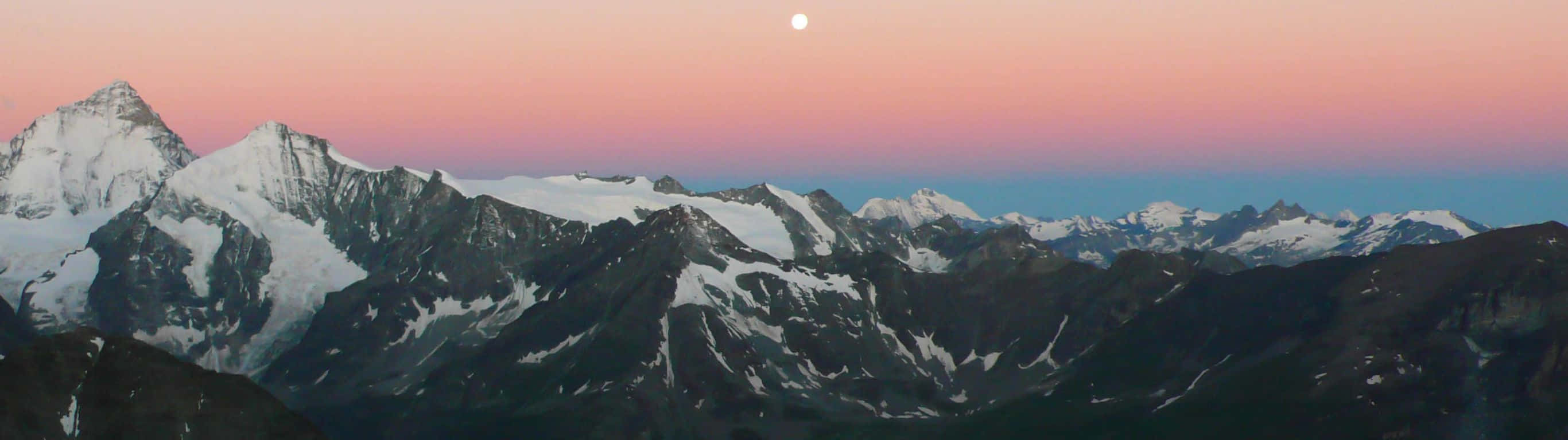 2732x768, snowcapped mountain peaks, soft pink and blue twilight sky, 2K Desktop Wallpaper