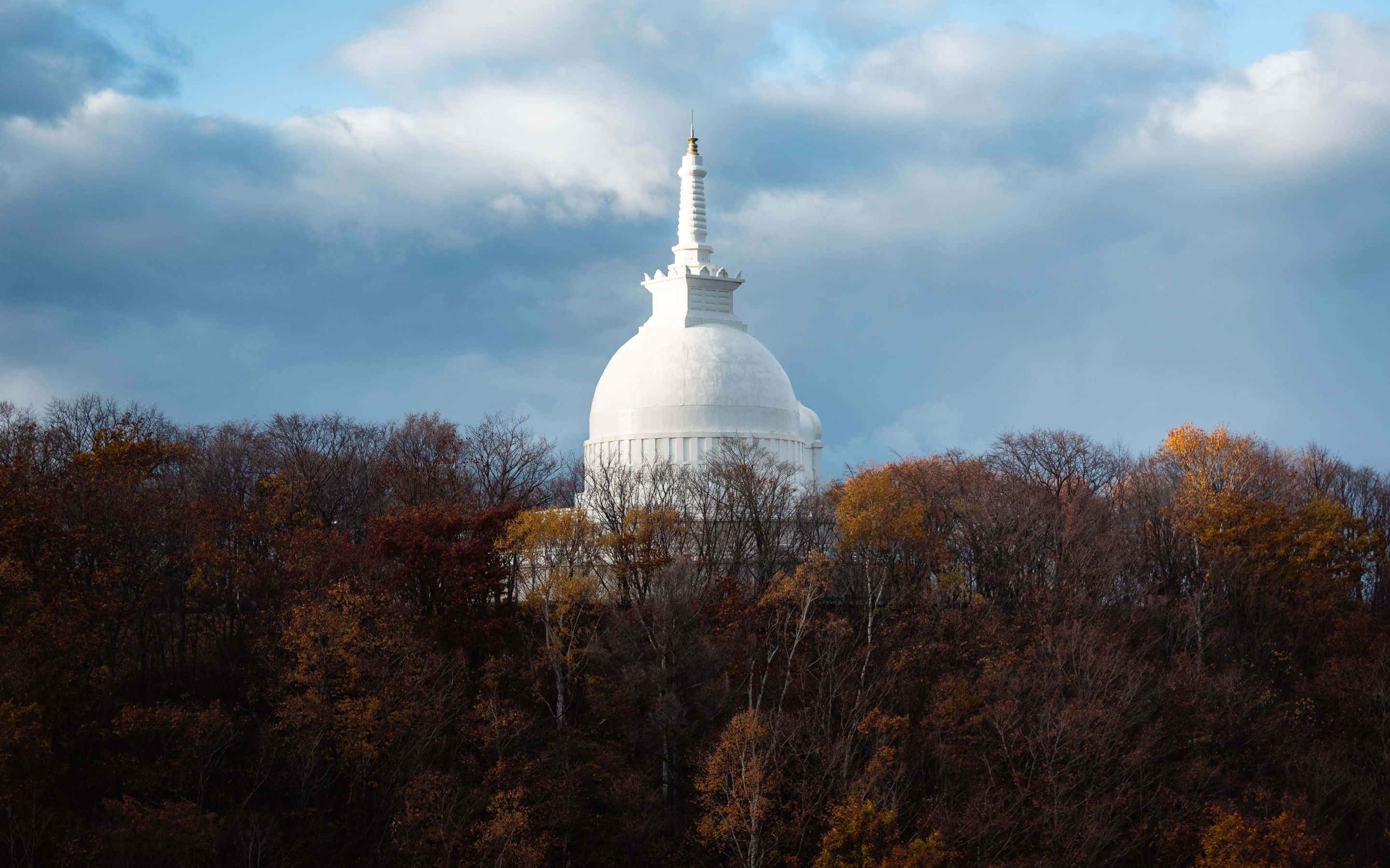 2880x1800, stupa, autumnal trees, 2K Desktop Wallpaper
