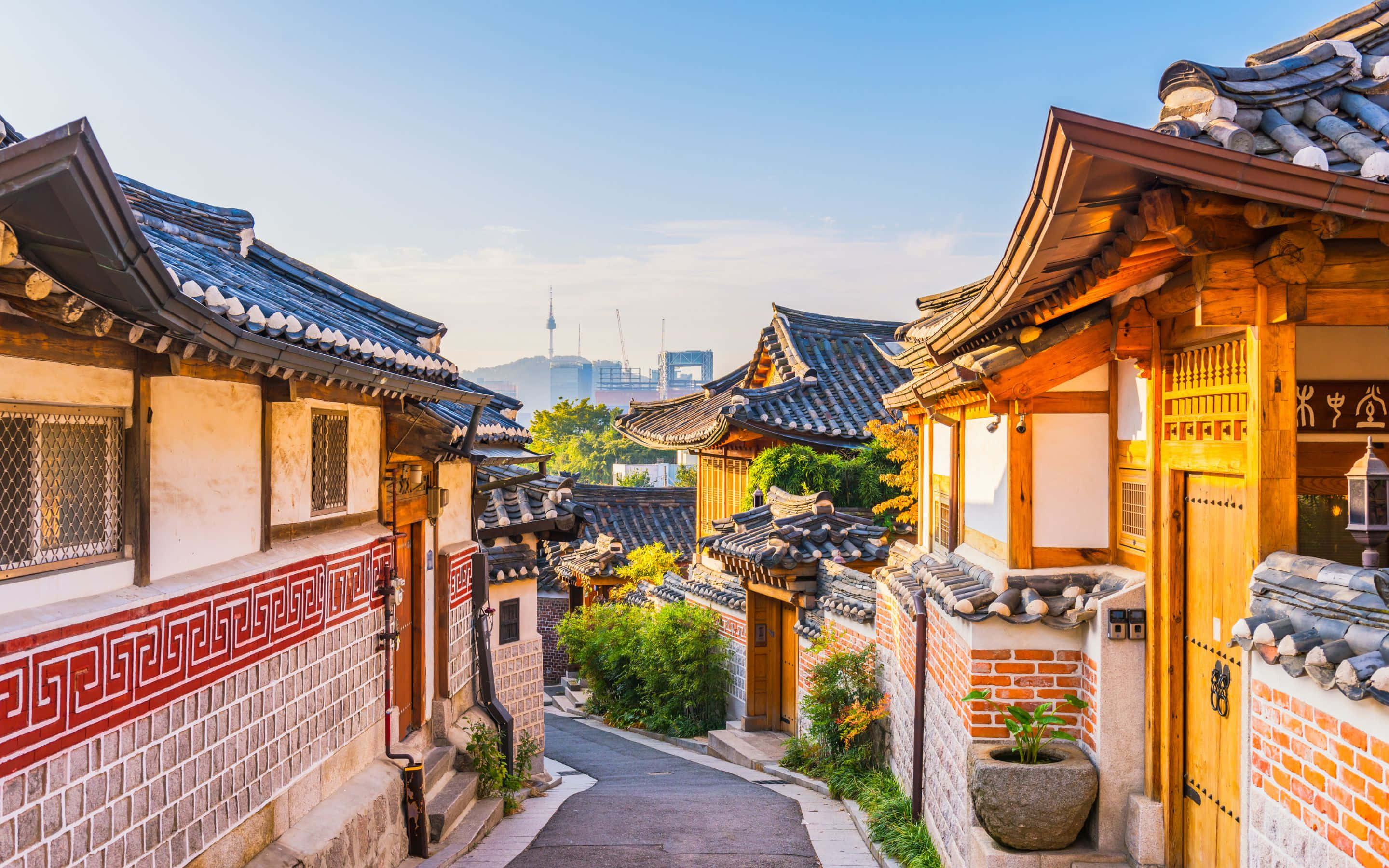 2880x1800, hanok houses, curved tiled roofs, 2K Desktop Wallpaper