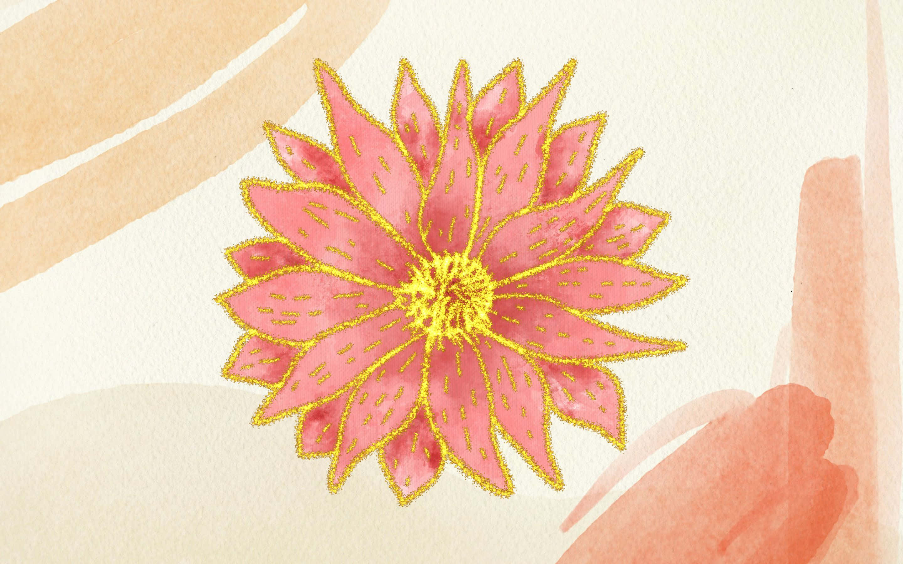 2880x1800, vibrant pink flower, golden outlines, 2K Desktop Wallpaper