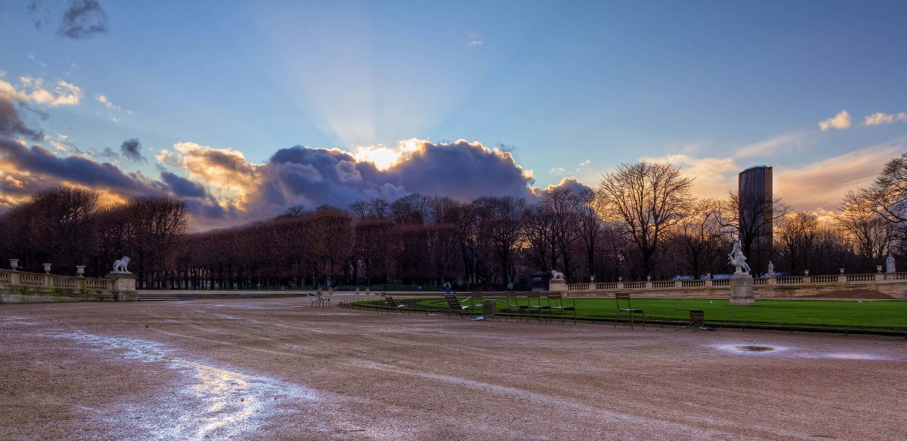 2960x1440, Sunset, gravel path, 2K Desktop Wallpaper