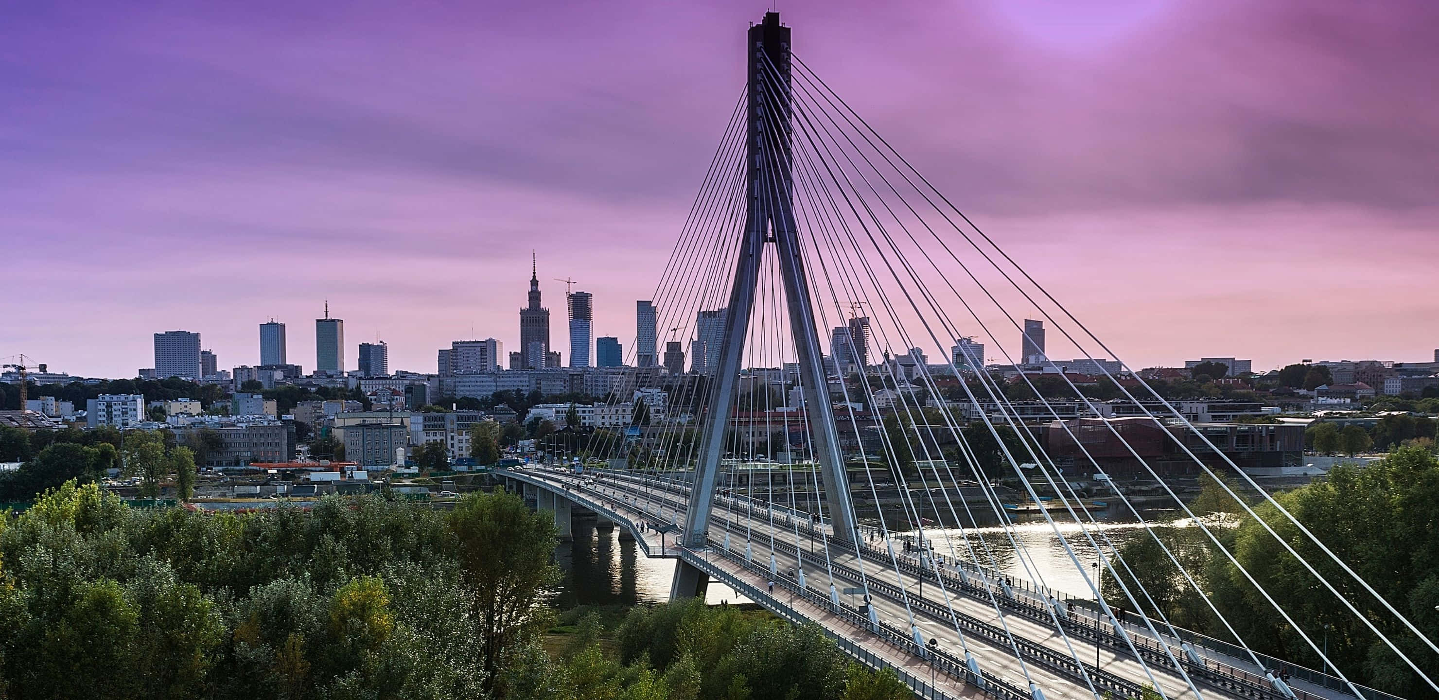 2960x1440, cable-stayed bridge, twilight, 2K Desktop Wallpaper