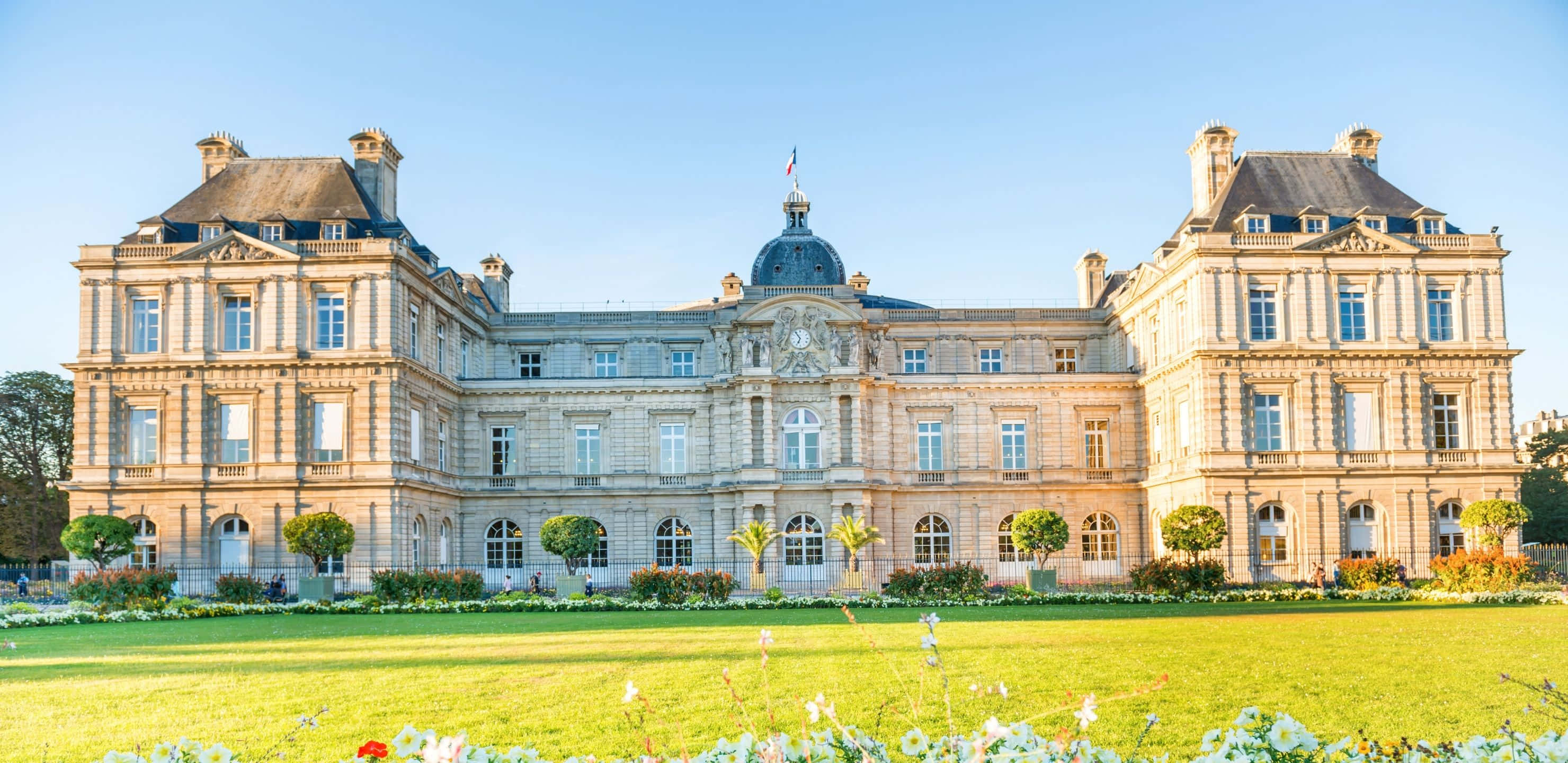 2960x1440, golden sunrise, neoclassical palace, 2K Desktop Wallpaper