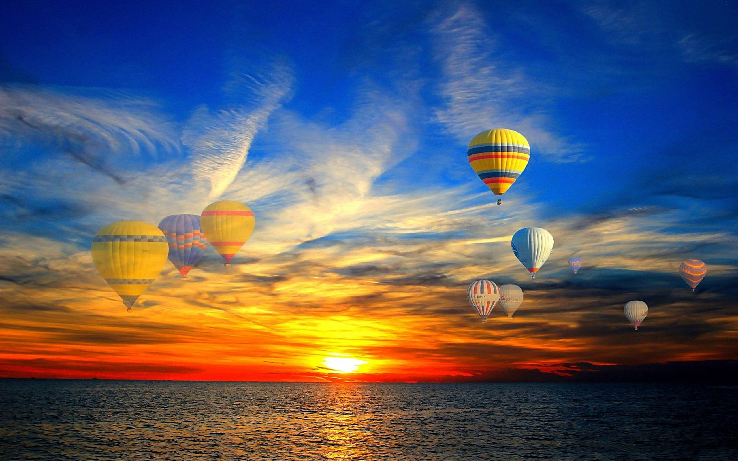 2k, Ocean, hot air balloons, 2K Desktop Wallpaper