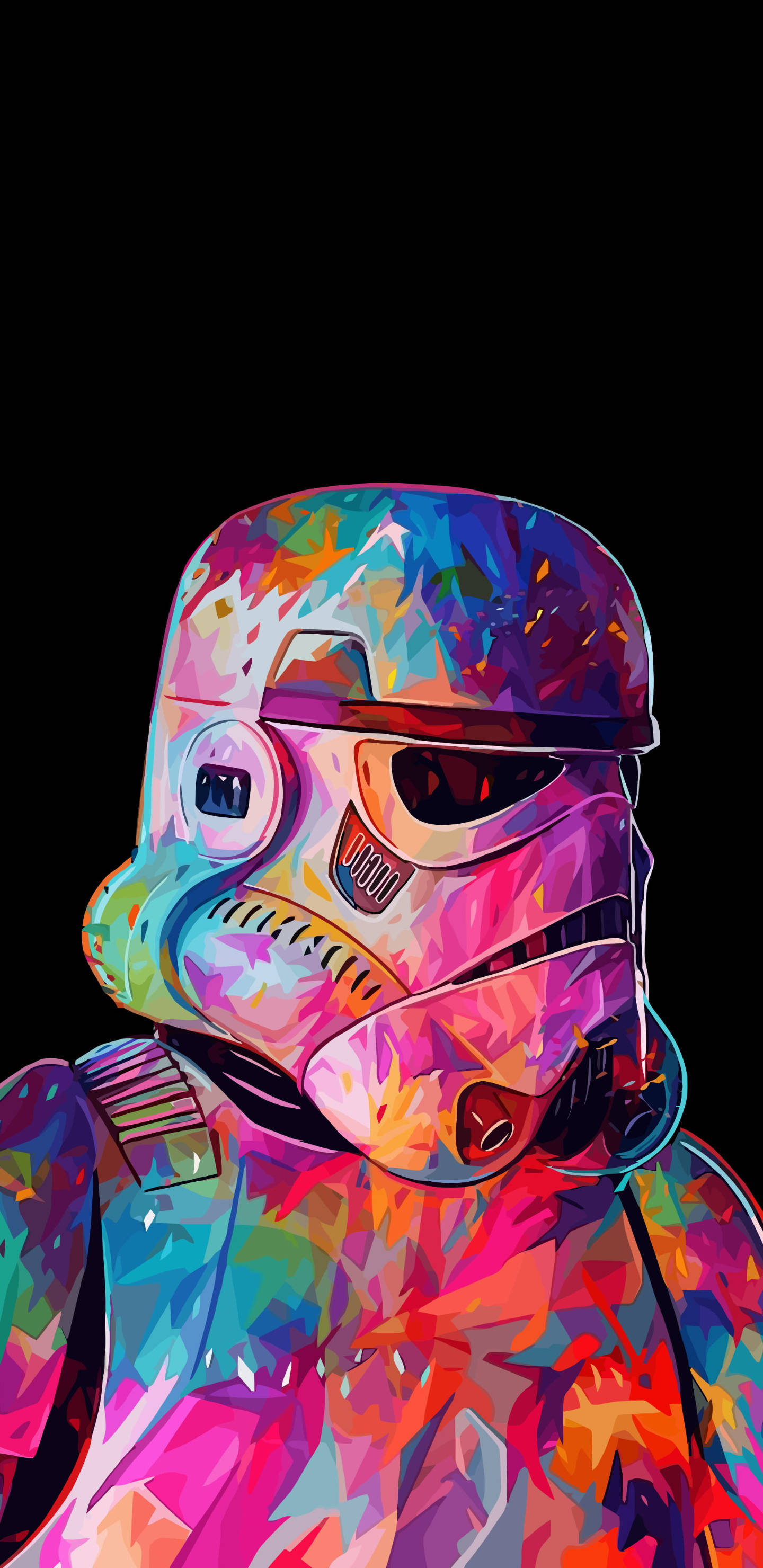 colorful stormtrooper, rainbow colors, black background, 2K Phone Wallpaper