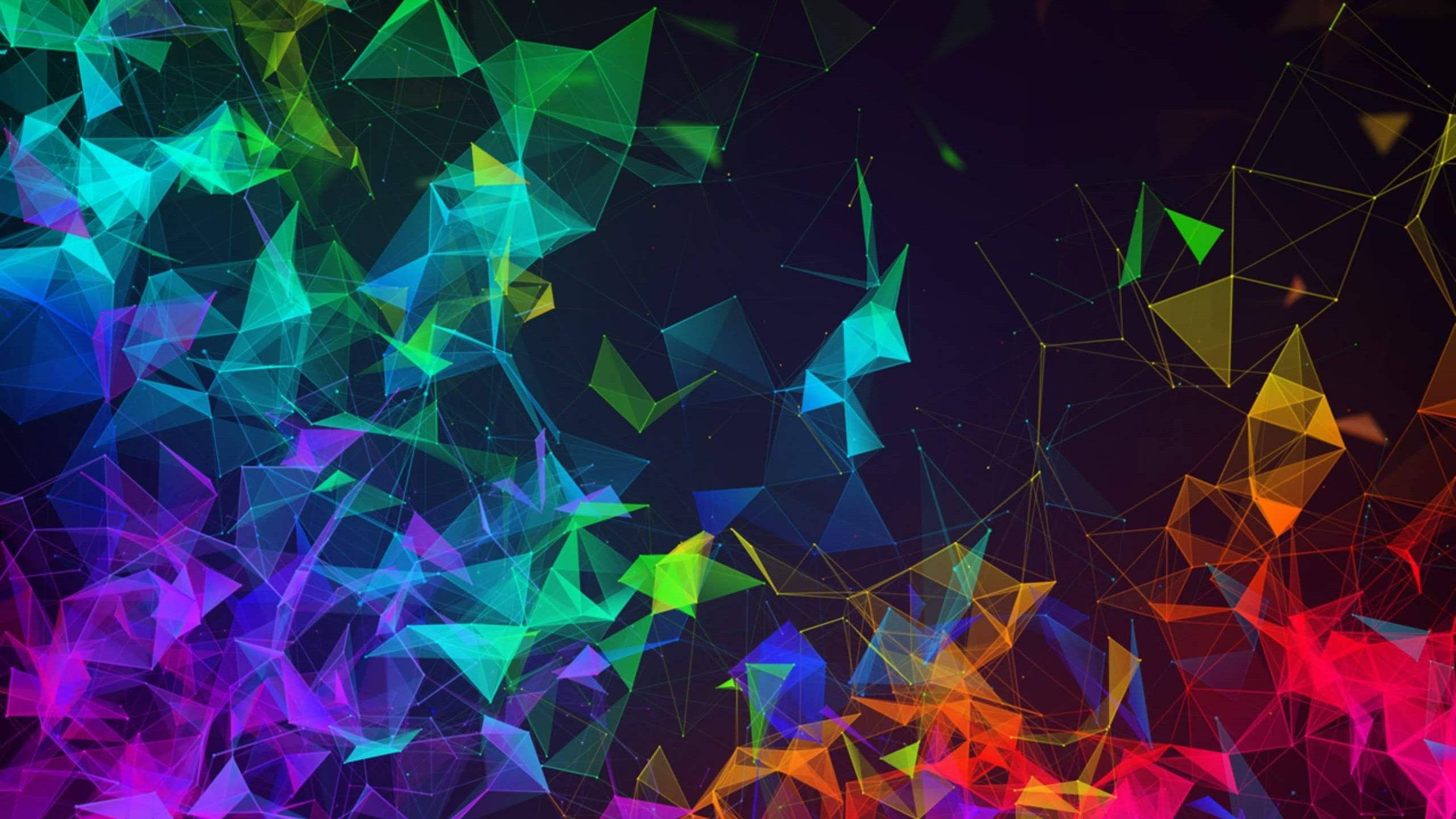 2k, neon hues, geometric triangles, 2K Desktop Wallpaper