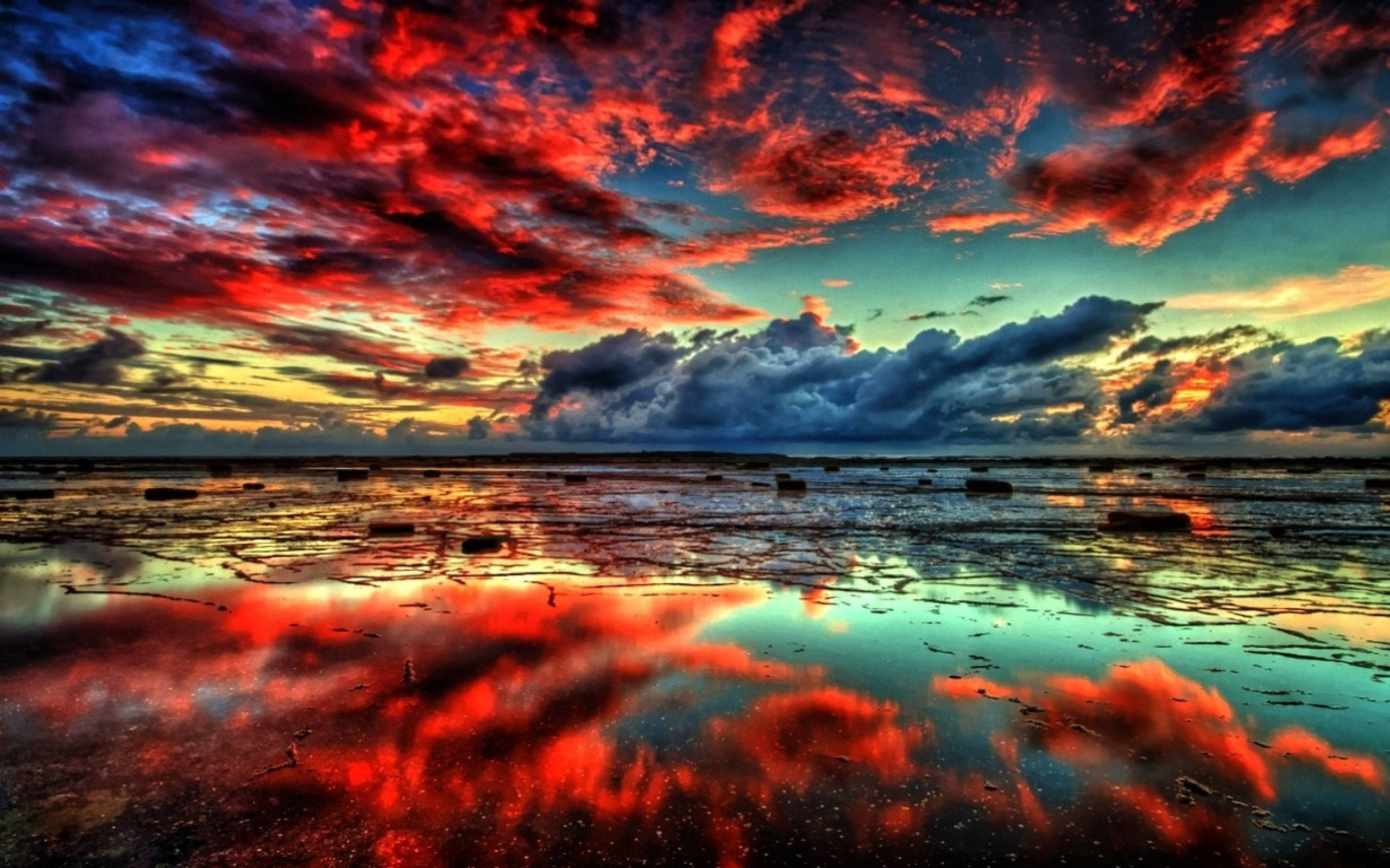 2k, red and blue clouds, twilight sky, 2K Desktop Wallpaper