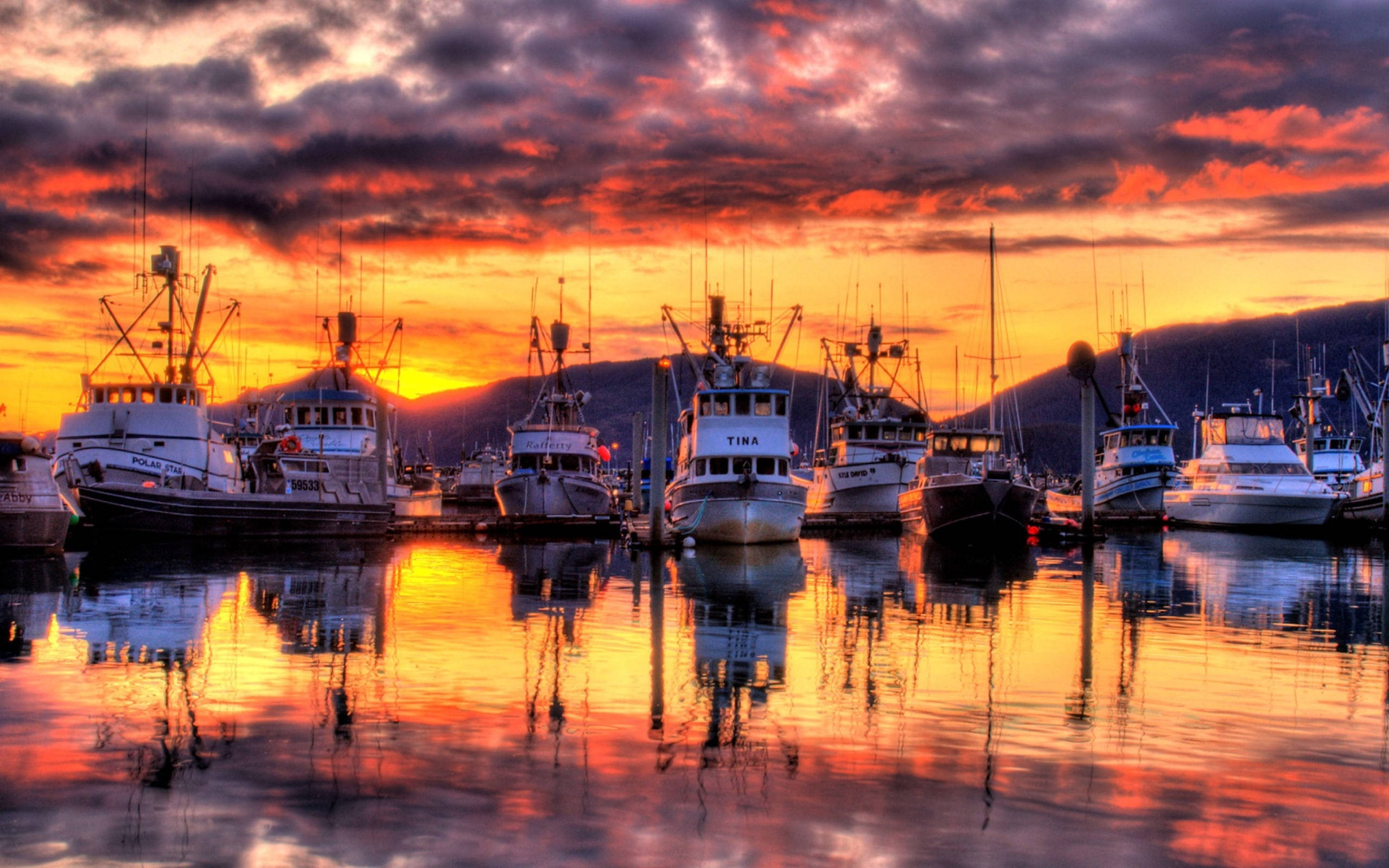 2k, sunset, marina harbor, 2K Desktop Wallpaper