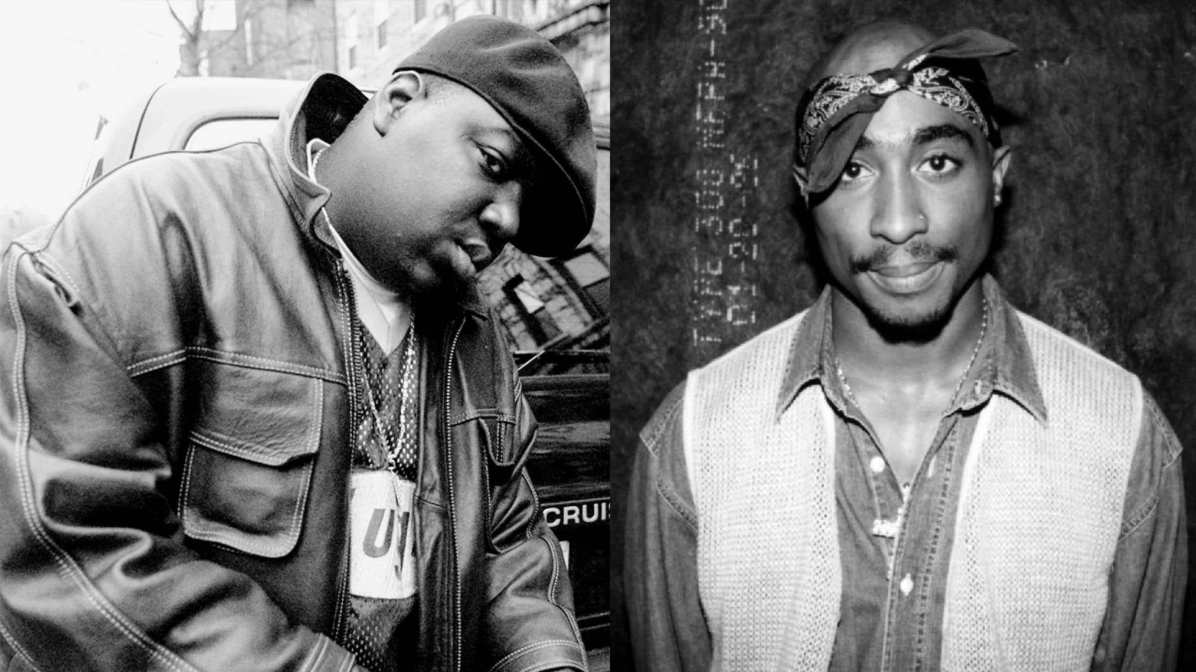 2pac, Biggie, Black and white split portrait, Full HD Desktop Wallpaper