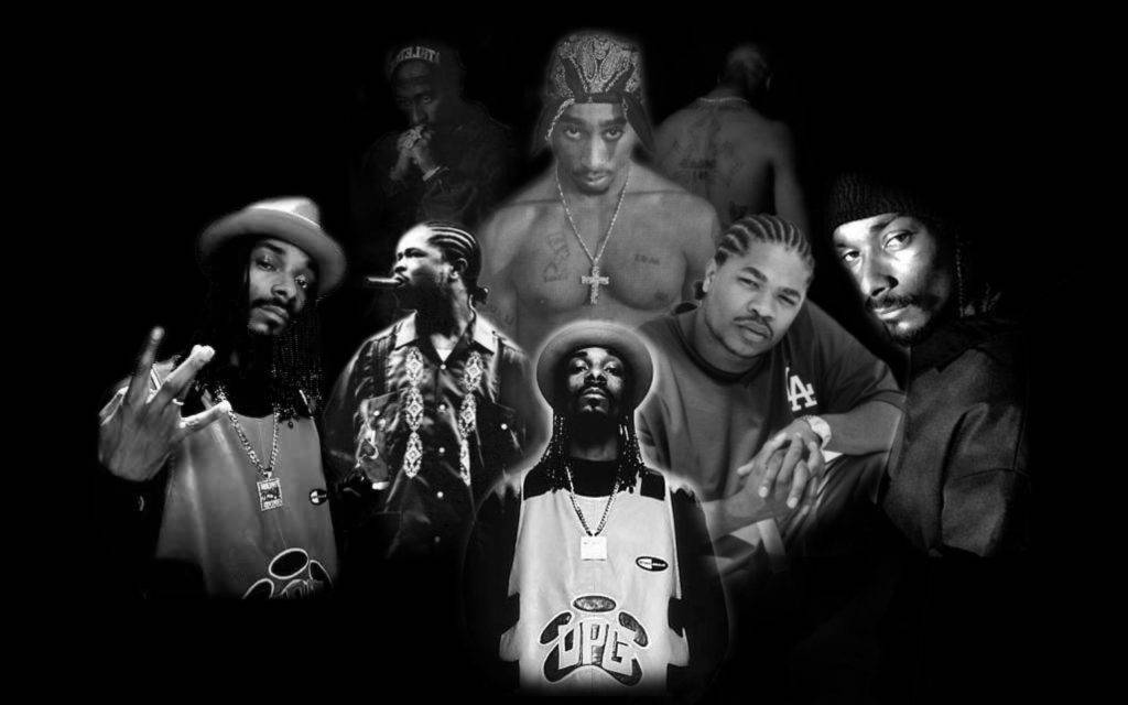 2pac, hip hop artists, black and white collage, SD Desktop Wallpaper