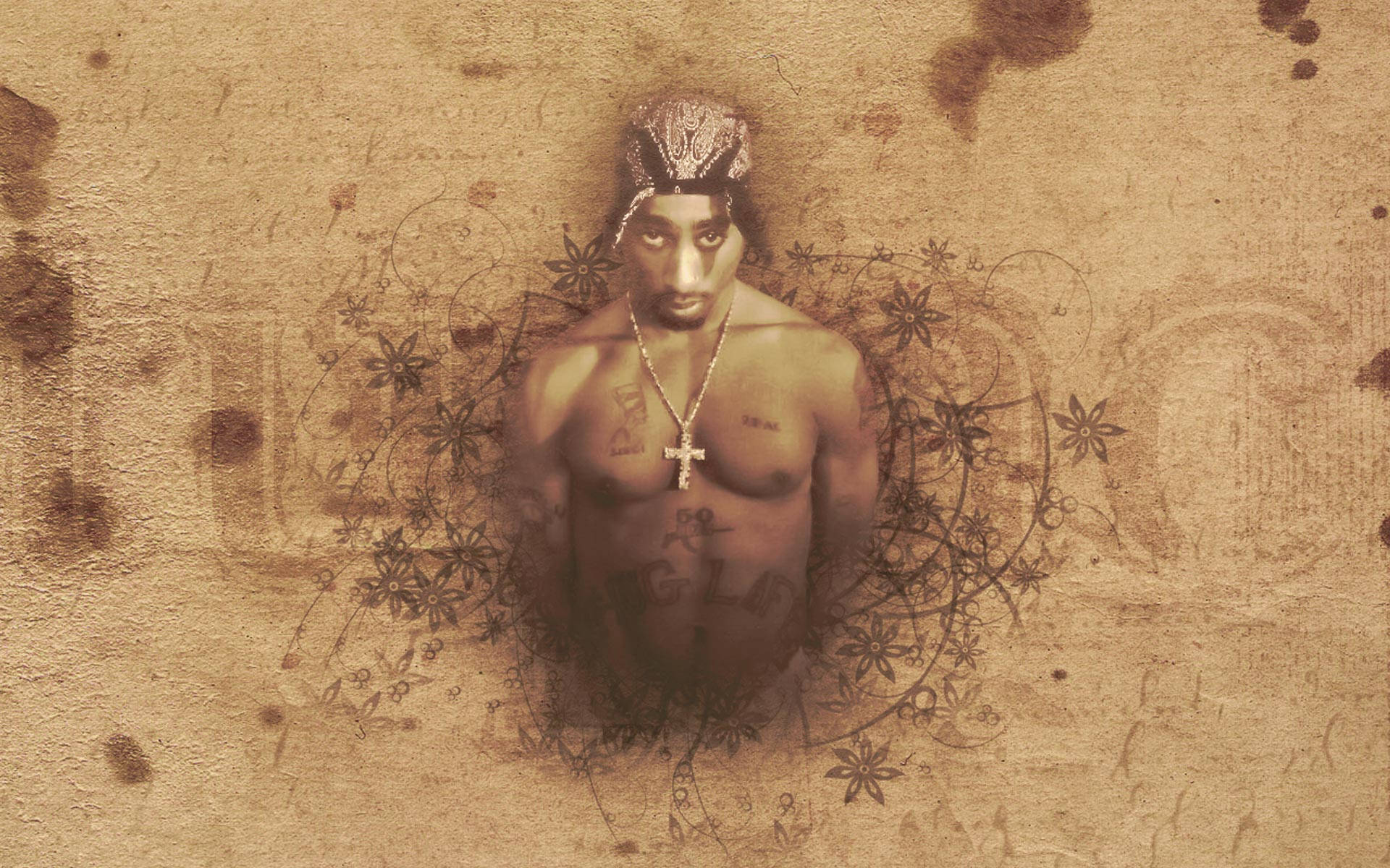 2pac, tattoos, cross necklace, Full HD Desktop Wallpaper