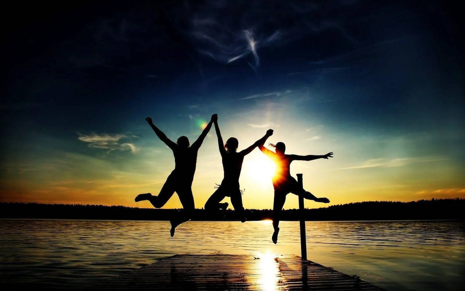 3 Best Friends, jump shot, sunset, HD Desktop Wallpaper
