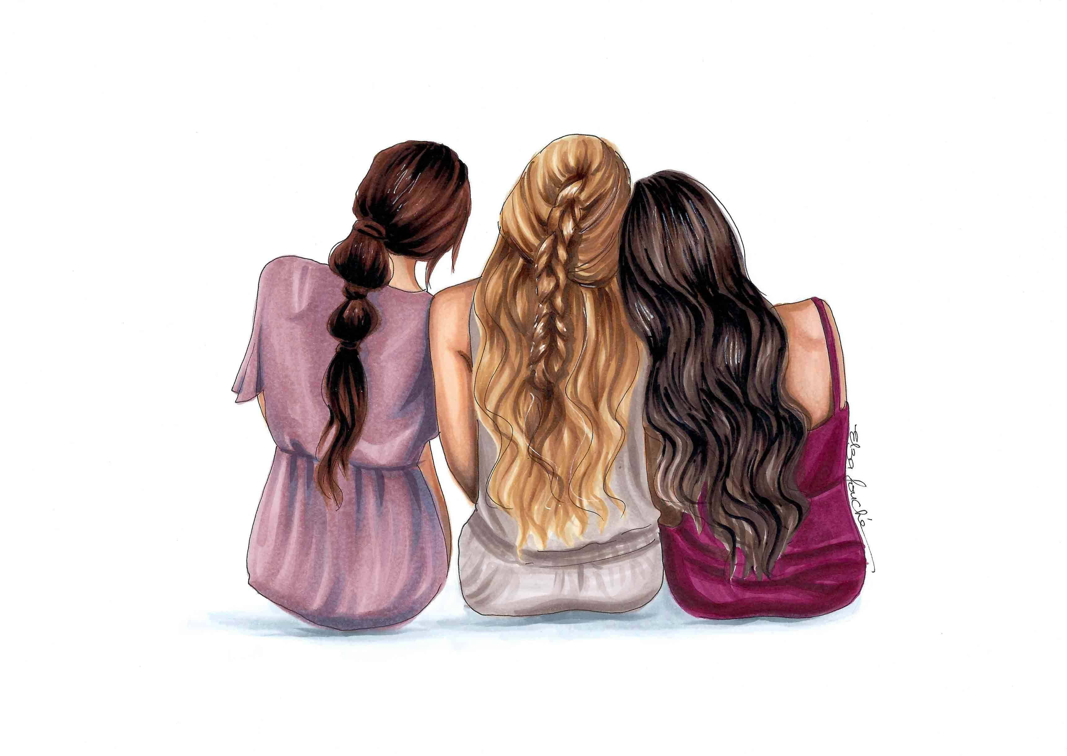 3 Best Friends, pastel dresses, distinct hairstyles, 2K Desktop Wallpaper