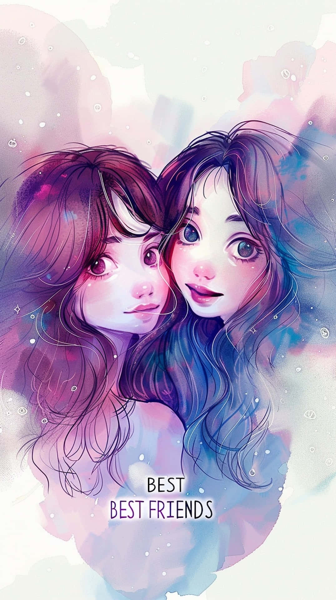 Best Friends Forever, anime-style girls, purple and blue hair, Full HD Phone Wallpaper