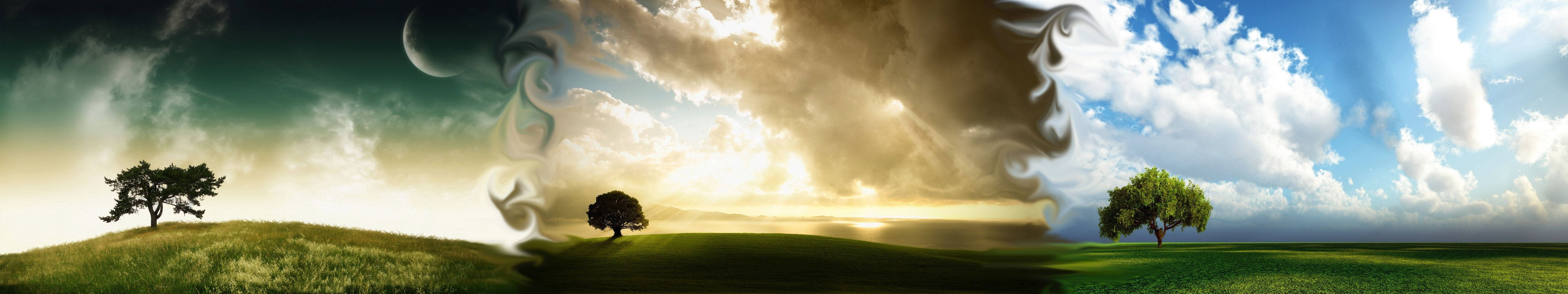 3 Monitor, green grass field, rolling green hills, 5K Desktop Wallpaper