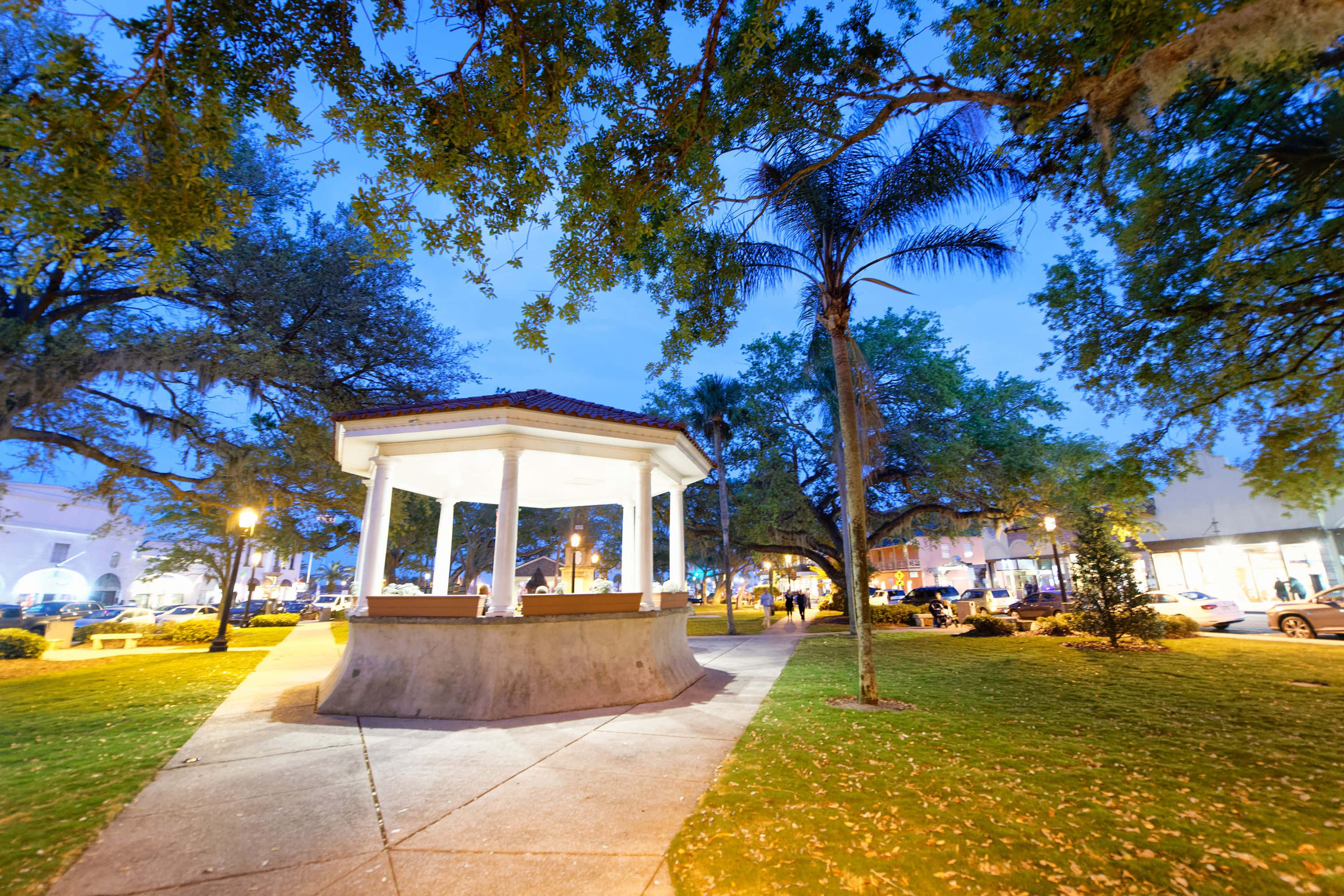 gazebo, park, dusk, 2K Desktop Wallpaper