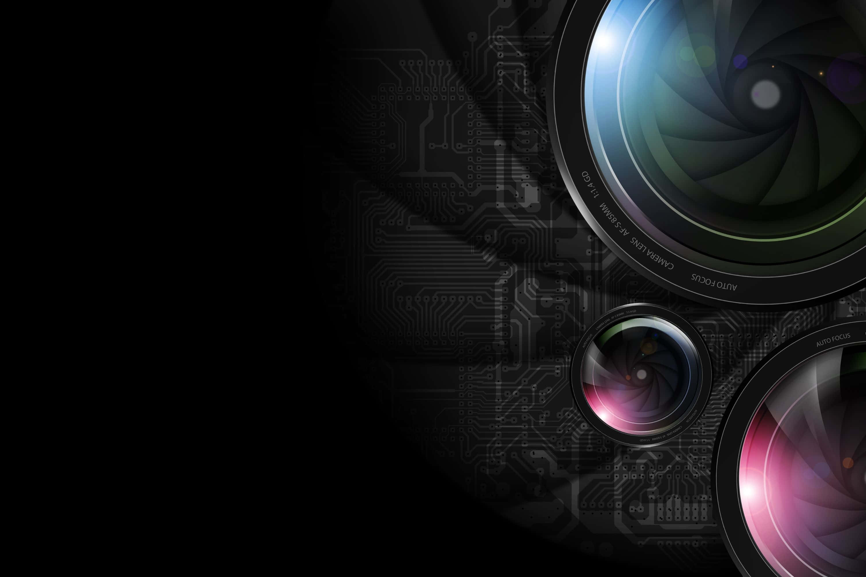 3000x2000, camera lenses, glowing apertures, 2K Desktop Wallpaper