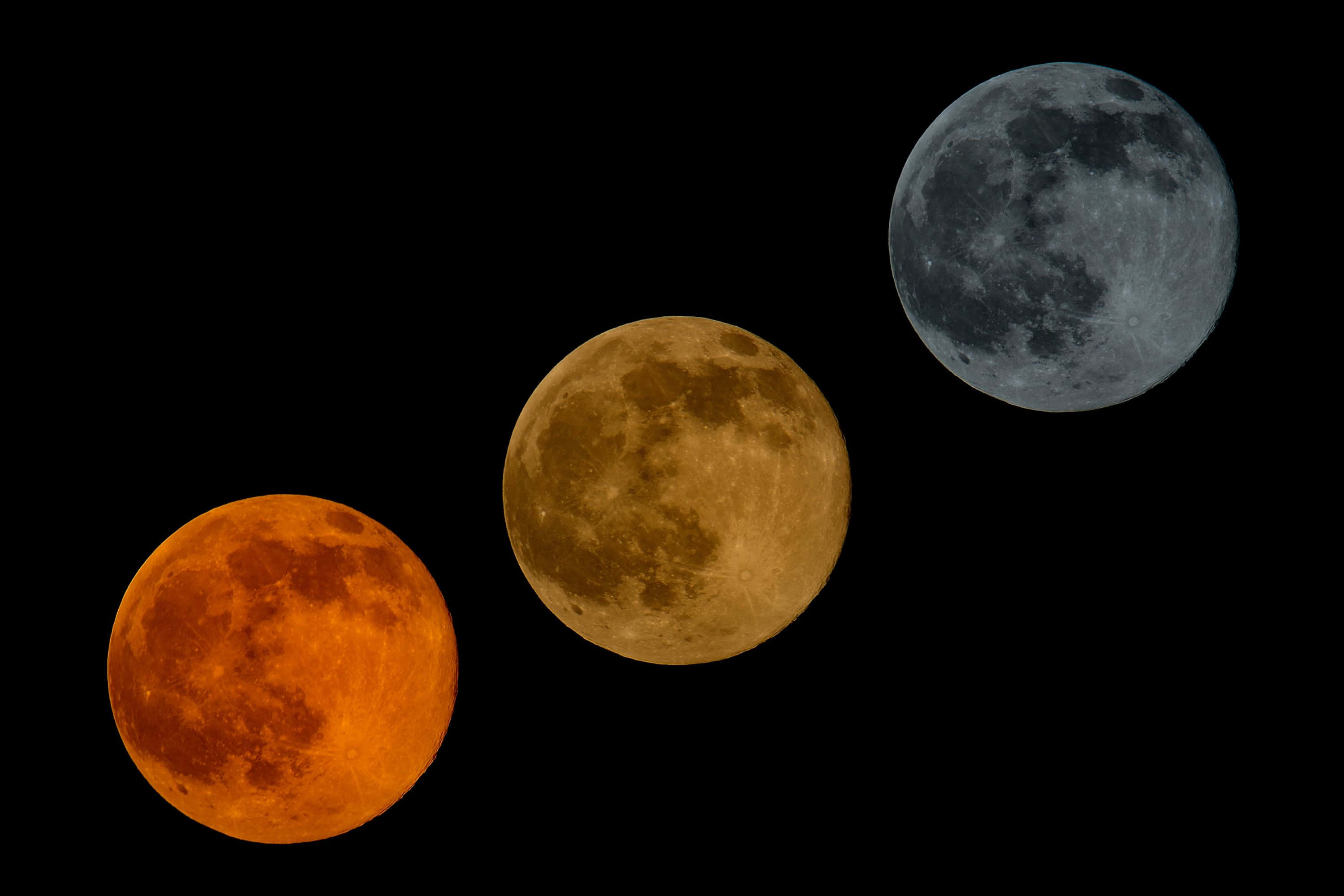 3000x2000, three moons, orange gold, 2K Desktop Wallpaper