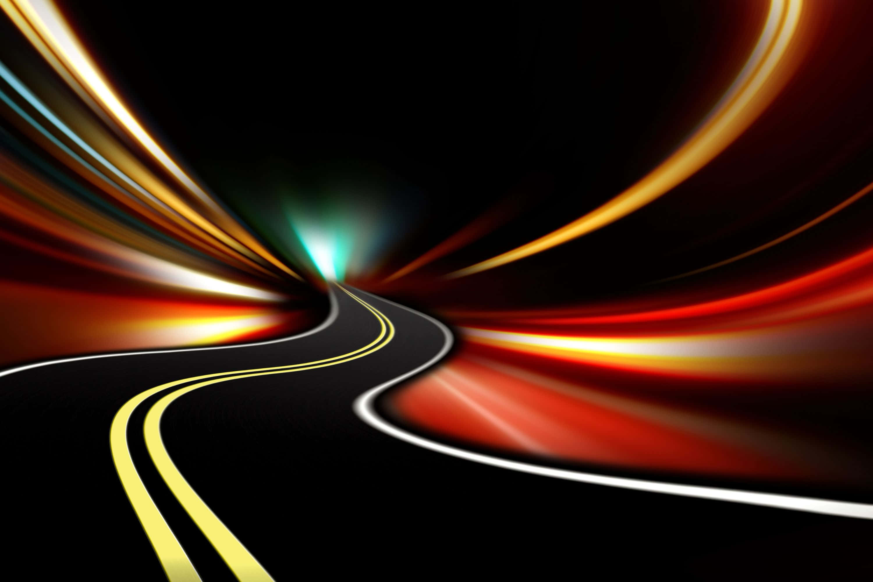 Colorado sunset, winding road, streaked red orange and gold light, 2K Desktop Wallpaper