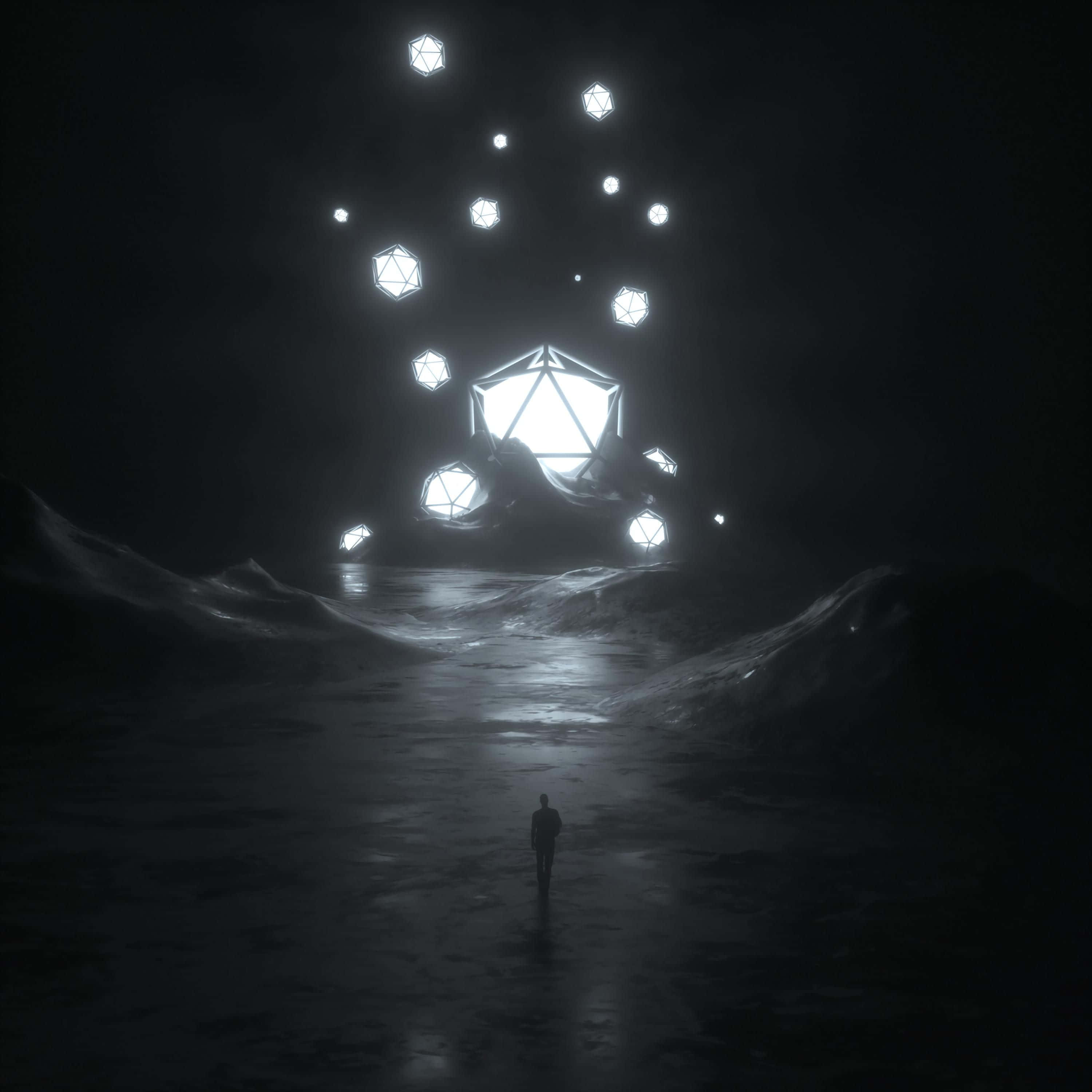 3000x3000, glowing geometric portal, dark misty void, 2K Desktop Wallpaper