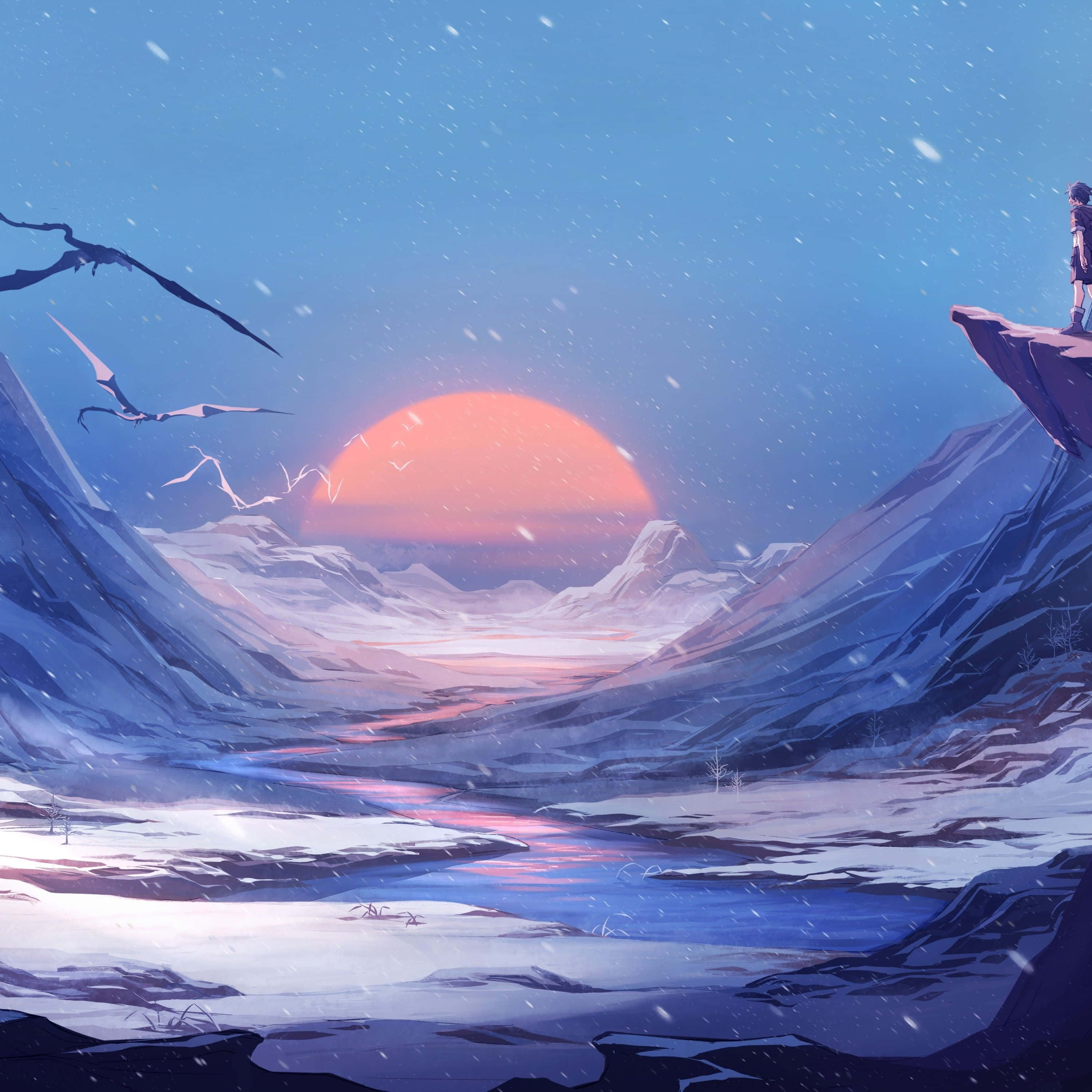 3000x3000, snowy cliff, vast mountain valley, 2K Desktop Wallpaper