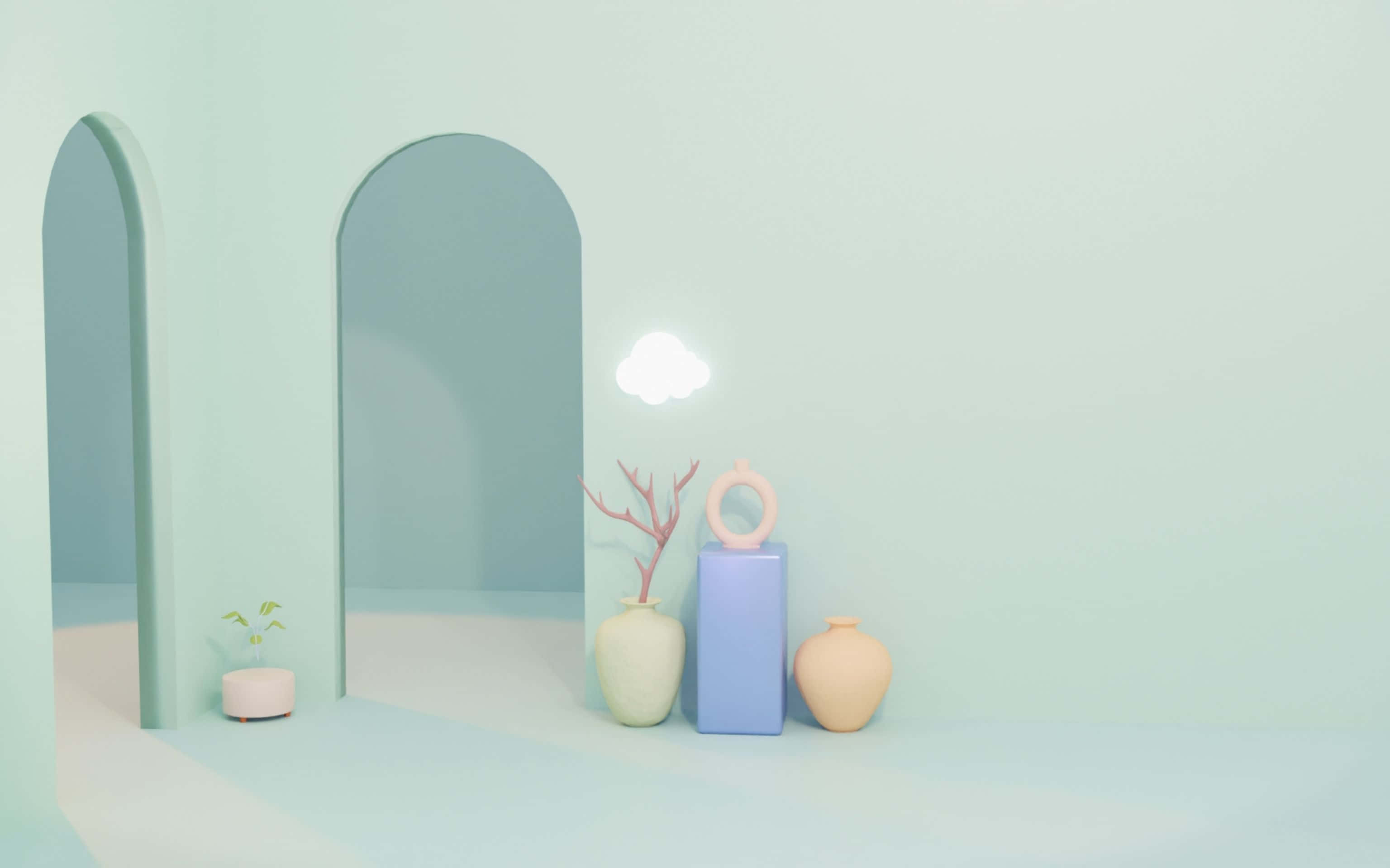 3072x1920, pastel interior, arched doorways, 2K Desktop Wallpaper