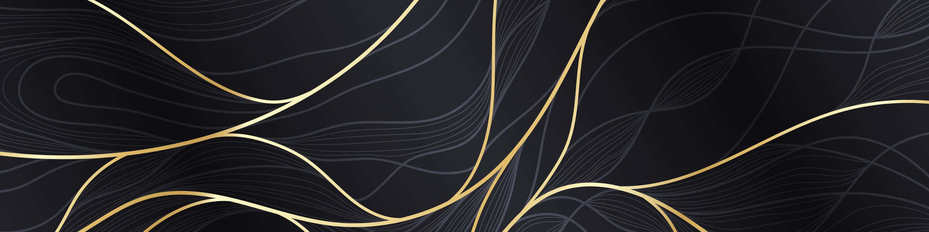 gold lines, deep black background, abstract painting, 2K Desktop Wallpaper