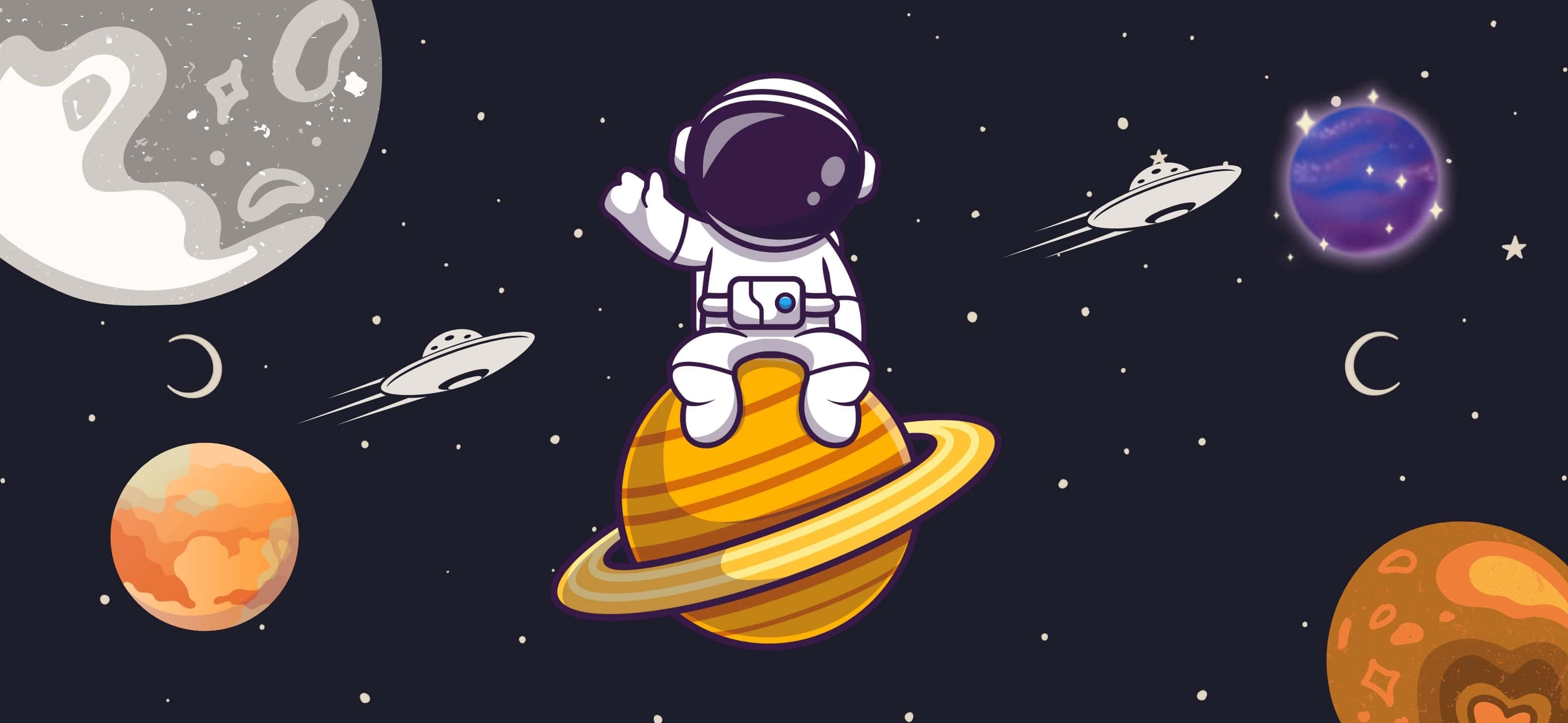 3120x1440, neon ball, cartoon astronaut, 2K Desktop Wallpaper