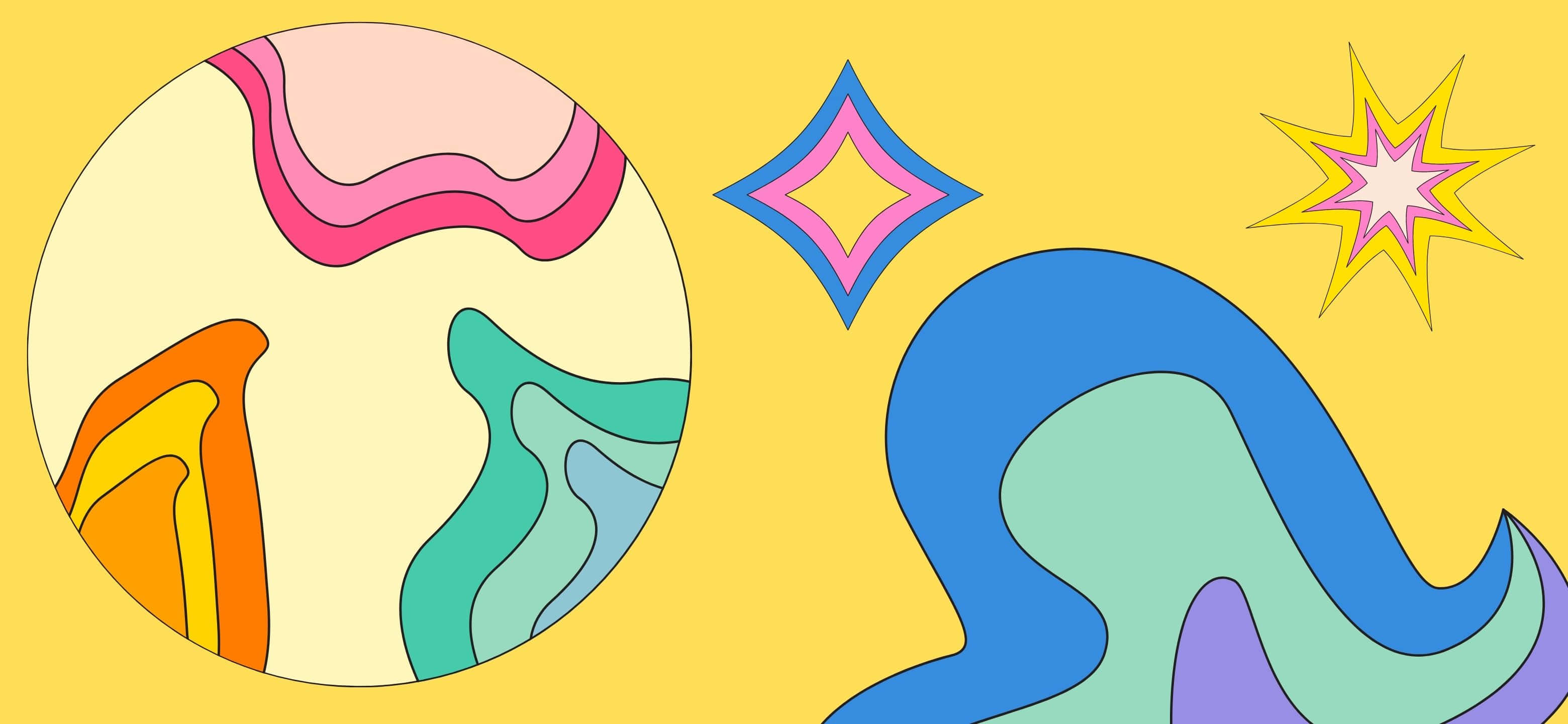 3120x1440, vibrant abstract shapes, flowing gradients, 2K Desktop Wallpaper